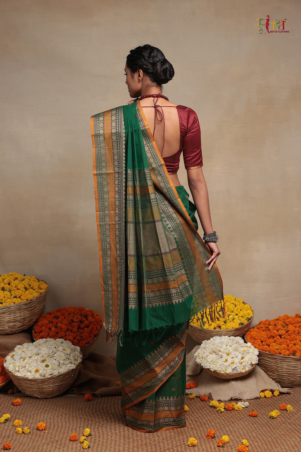 Handloom Deep Green Kanchi Cotton Saree