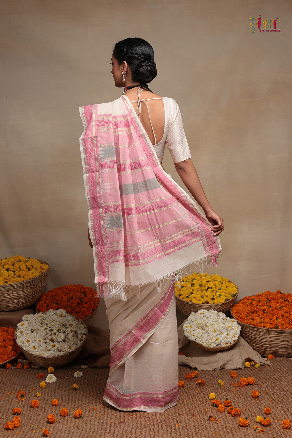 Pearl White Handloom Kanchi Cotton Saree