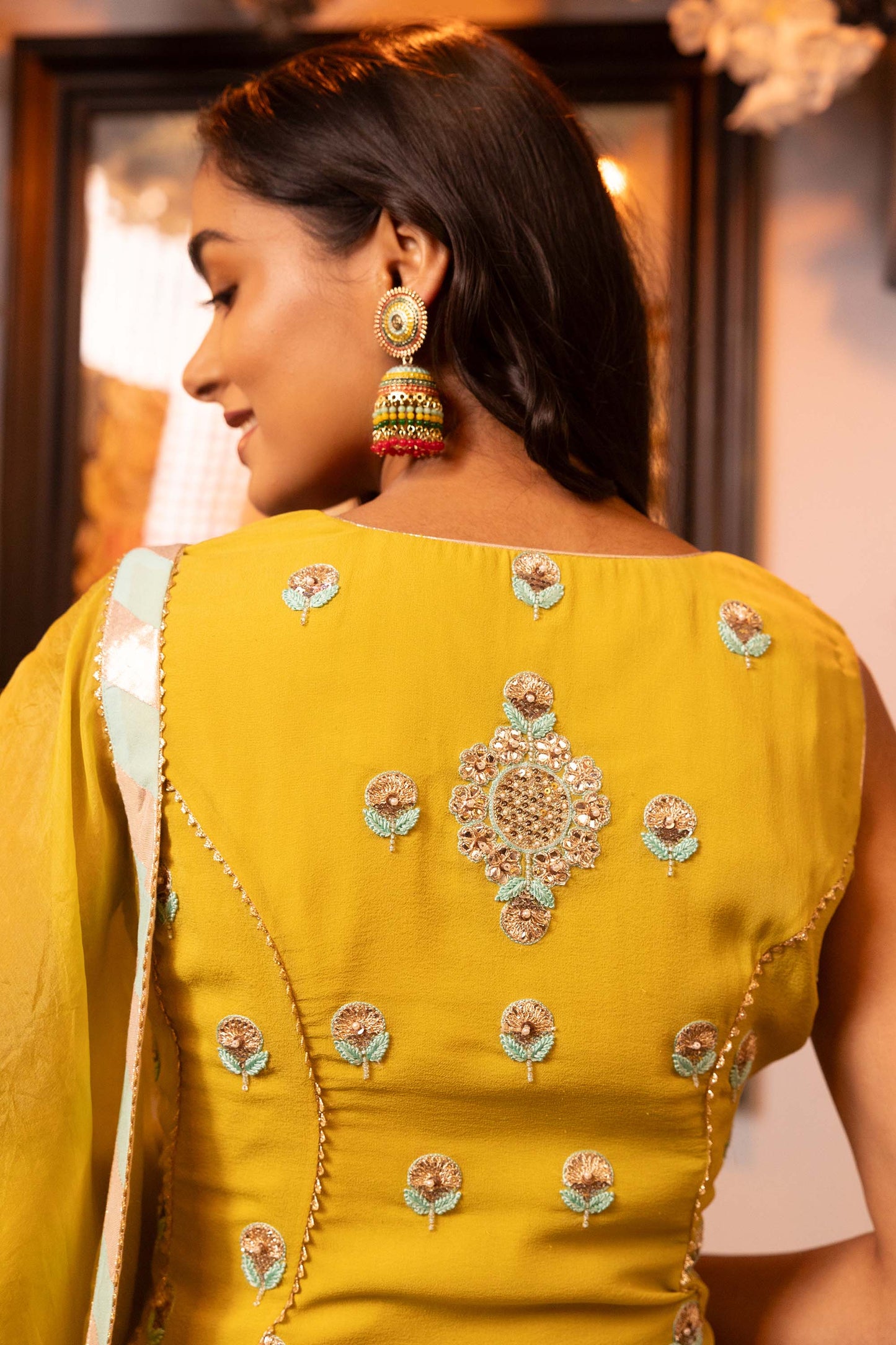 Glitterati Yellow Georgette Gotta Dori Mehendi Sharara