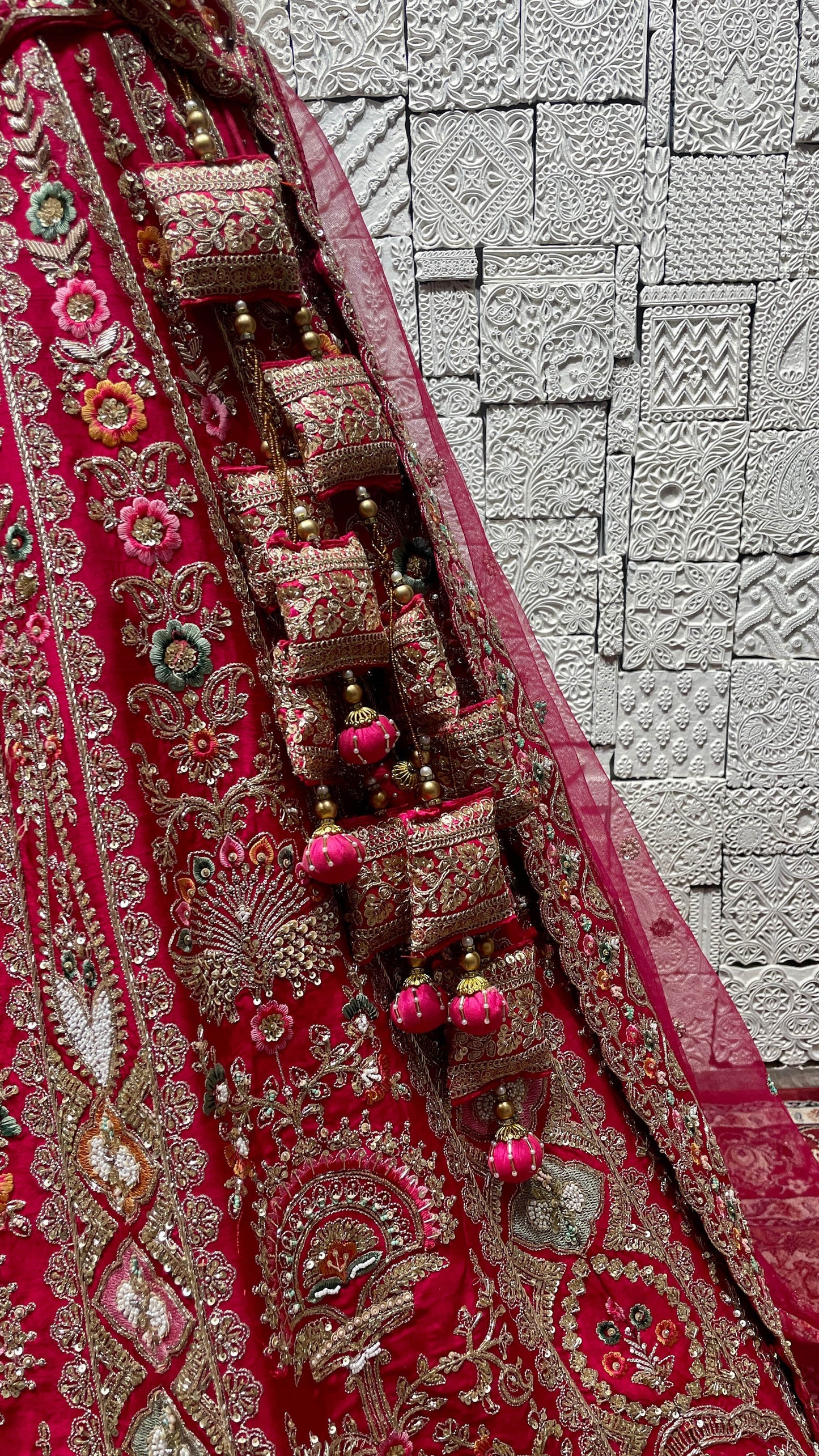 Pink silk bridal lehenga