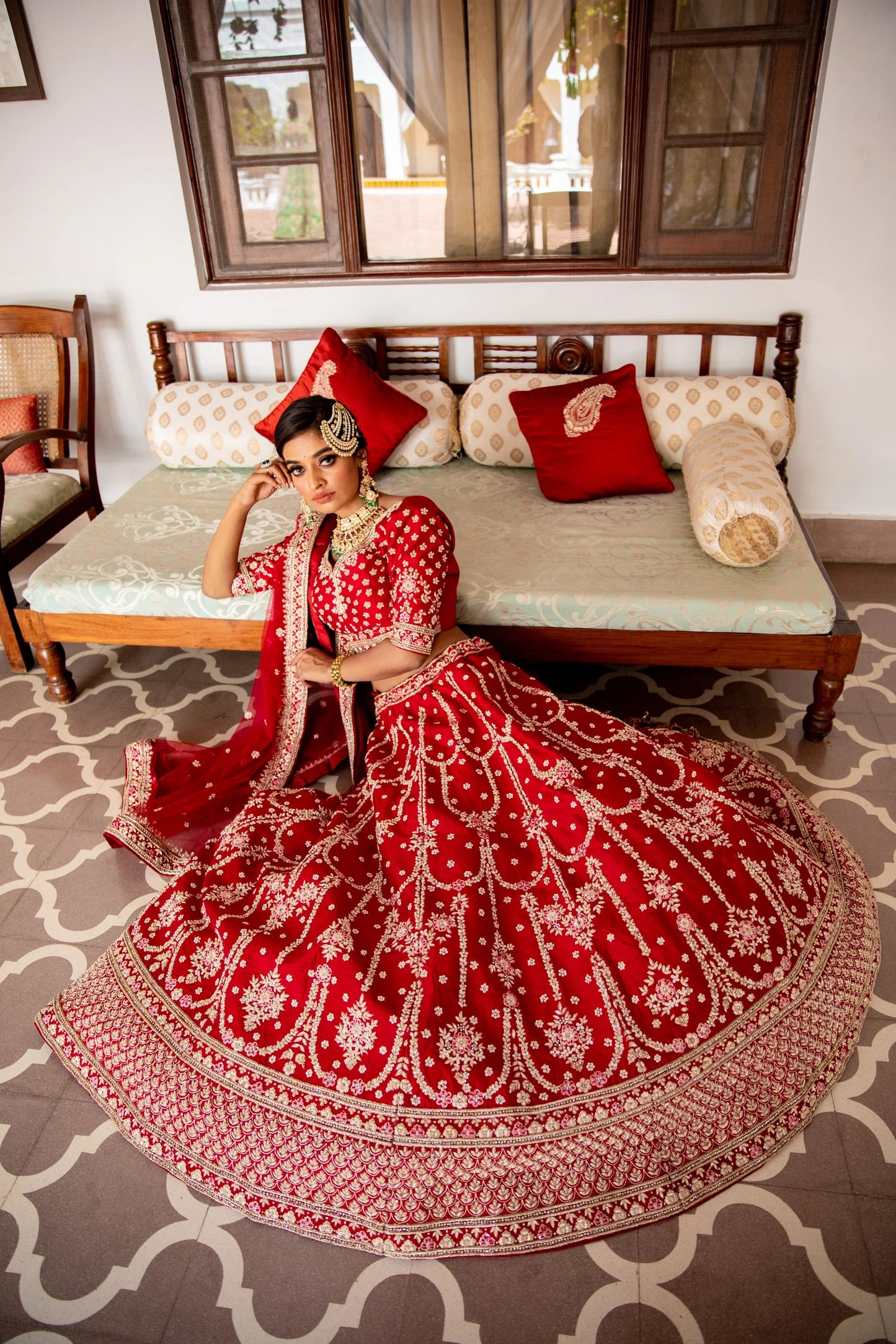 Red Raw Silk Bridal Lehenga