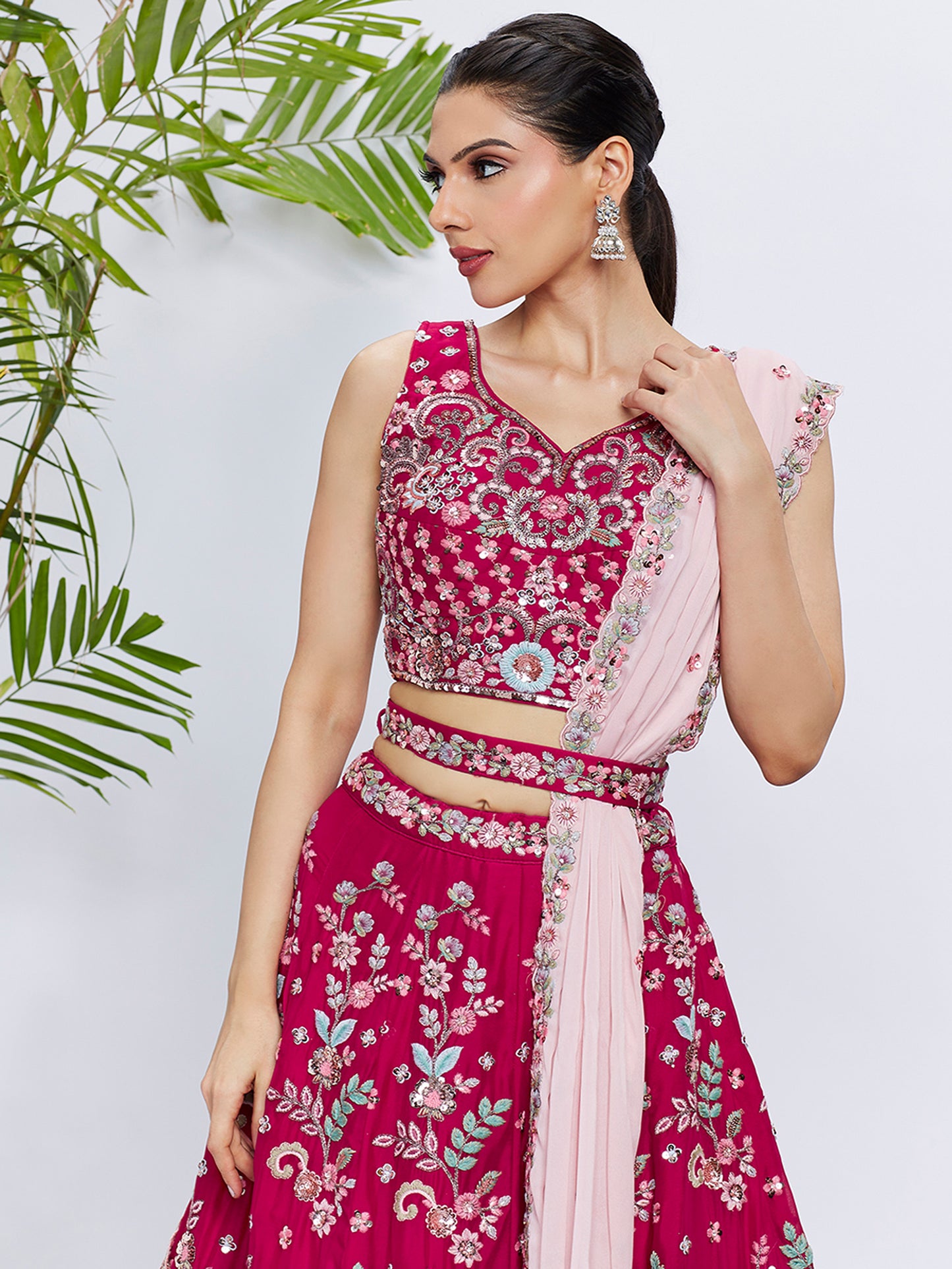 Rose Pure Georgette Sequins and thread embroidery Lehenga choli