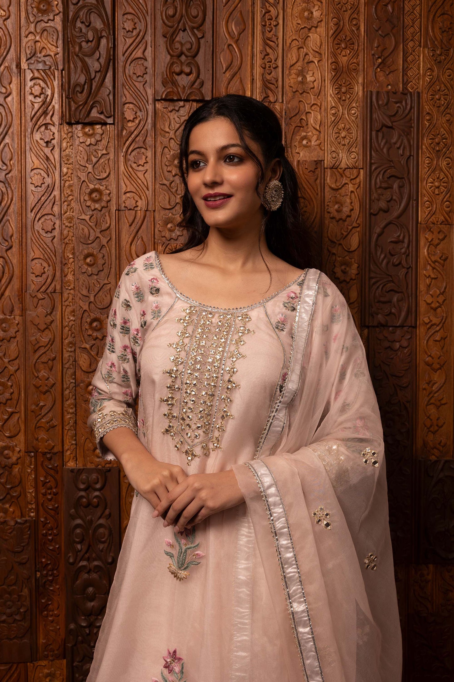 Tales of grace Light Pink Chanderi silk Embroidered Festive Sharara