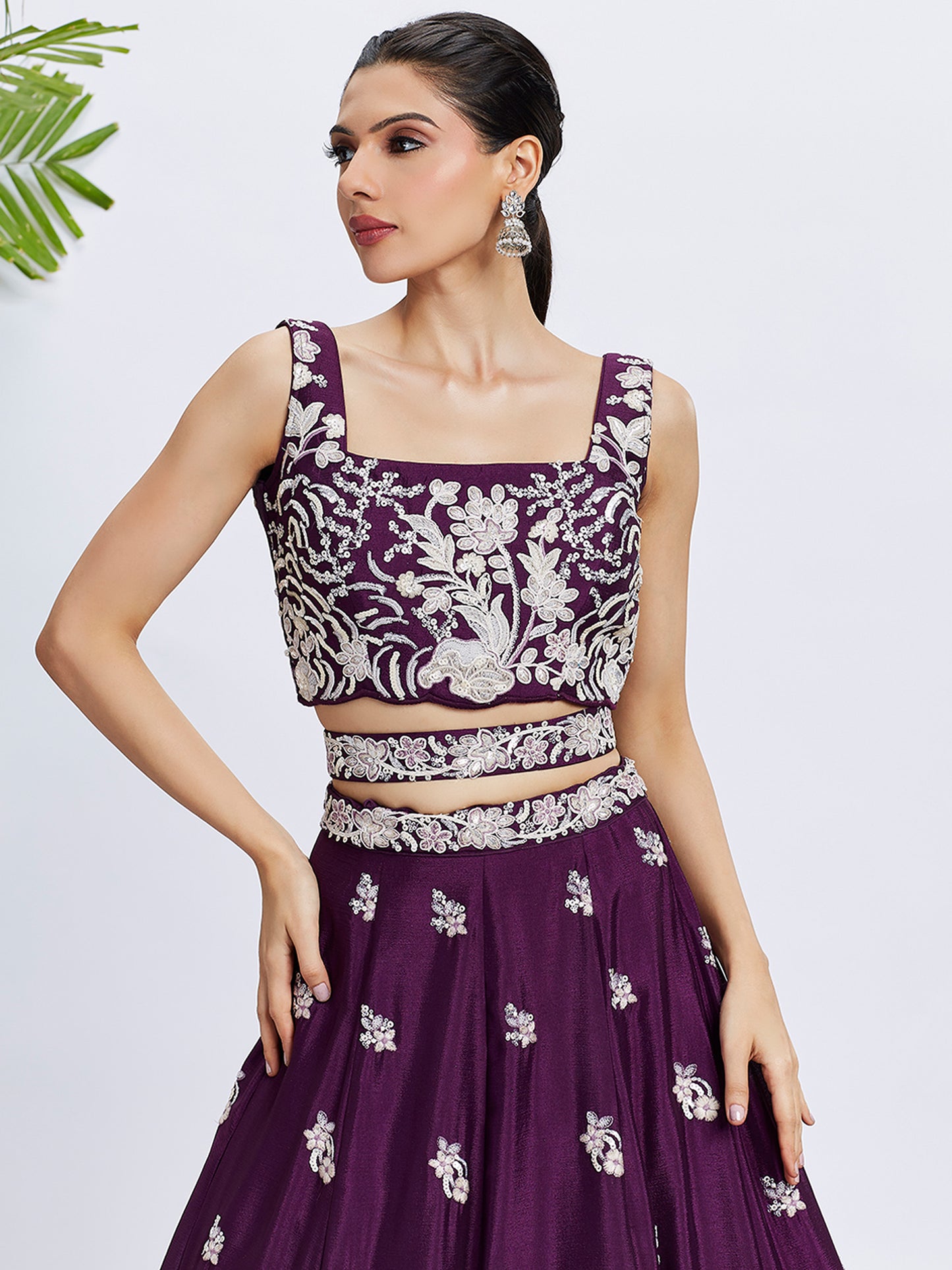 Purple Pure Georgette Sequins and thread embroidery Lehenga choli