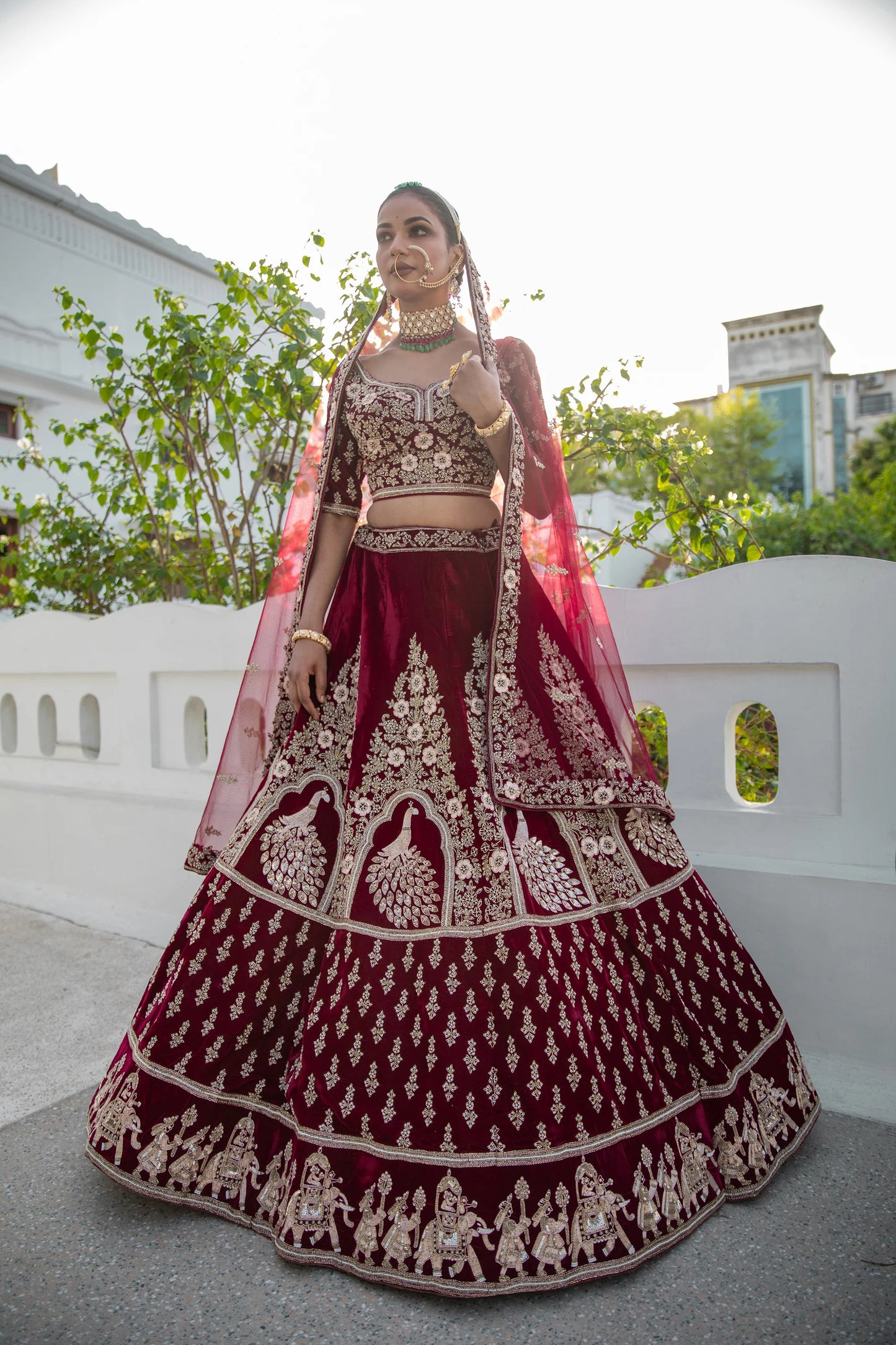 Maroon Elephant Motif Lehenga