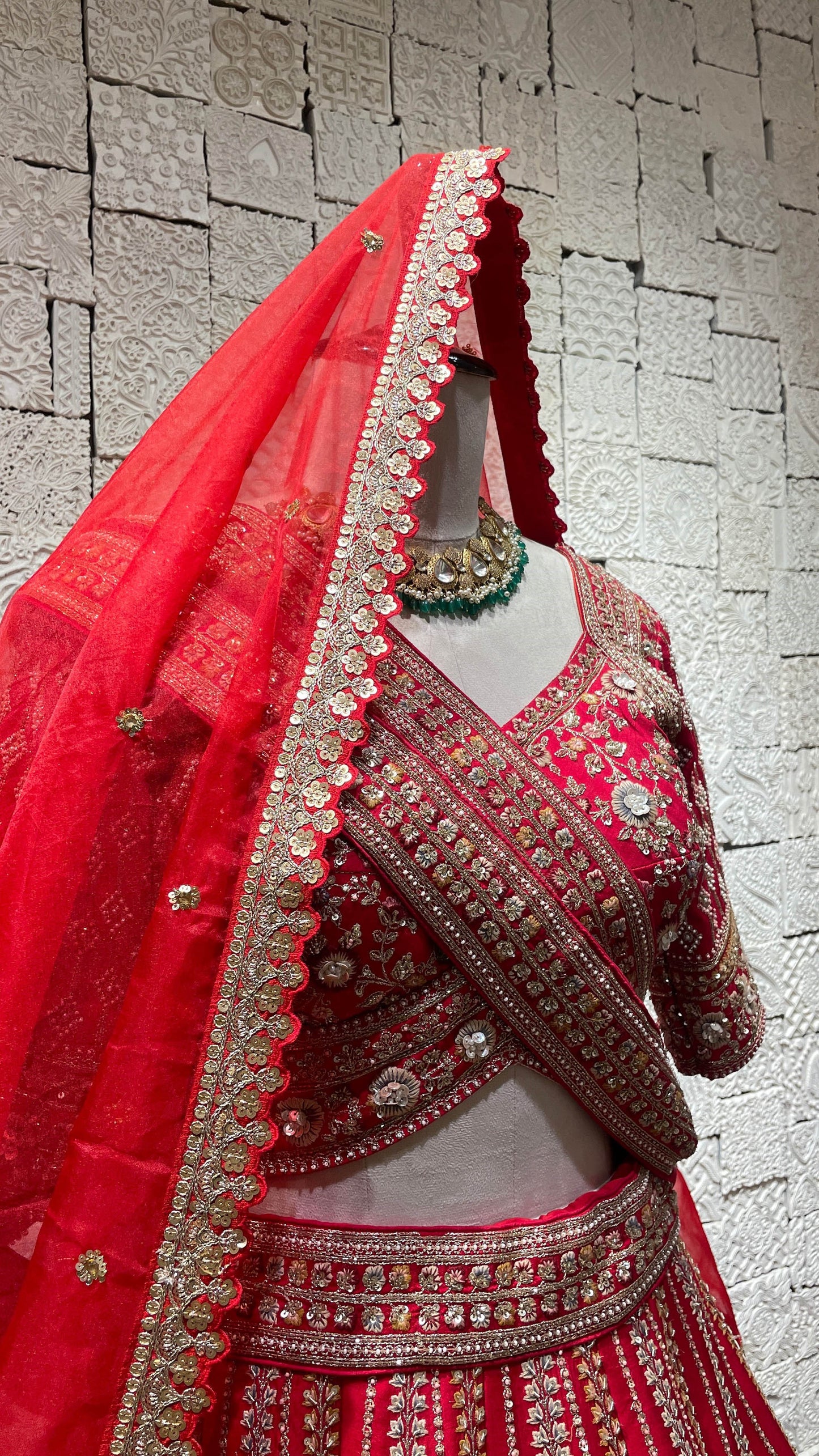 Red silk bridal lehenga