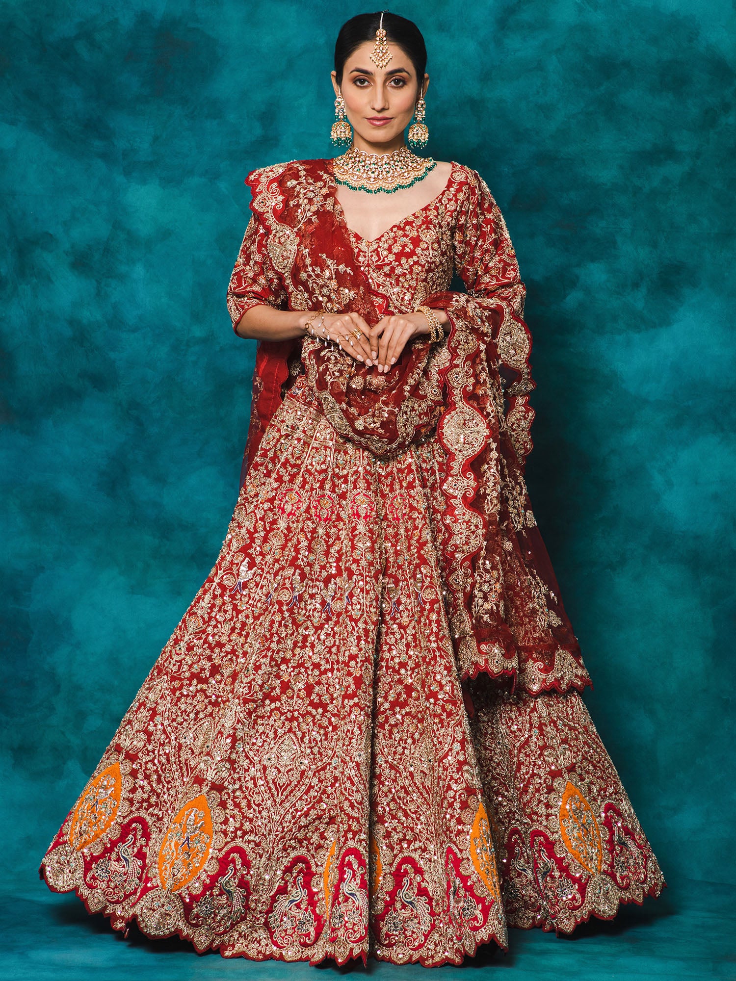 Om Prakash Jawahar Lal Red Bridal lehenga – Kuro Clothing India