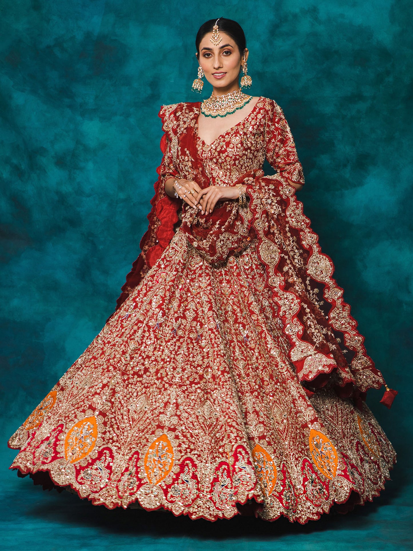 Dark Red Color Zardozi Embroidery Bridal Lehenga