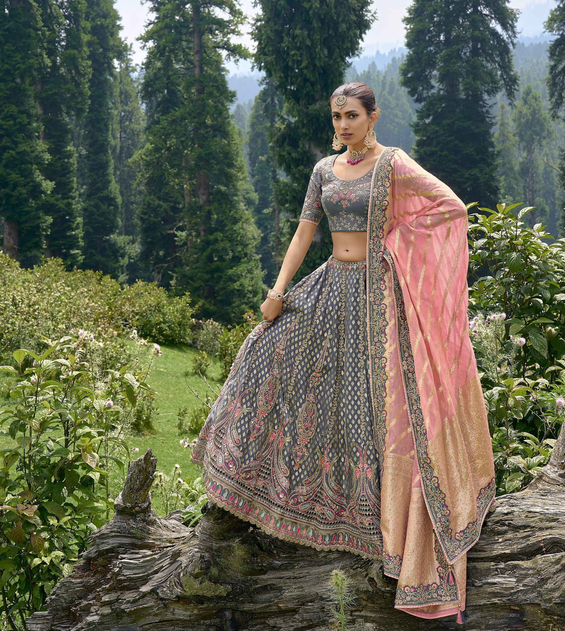 Grey Silk Gota Embroidered Bridesmaid Lehenga Choli