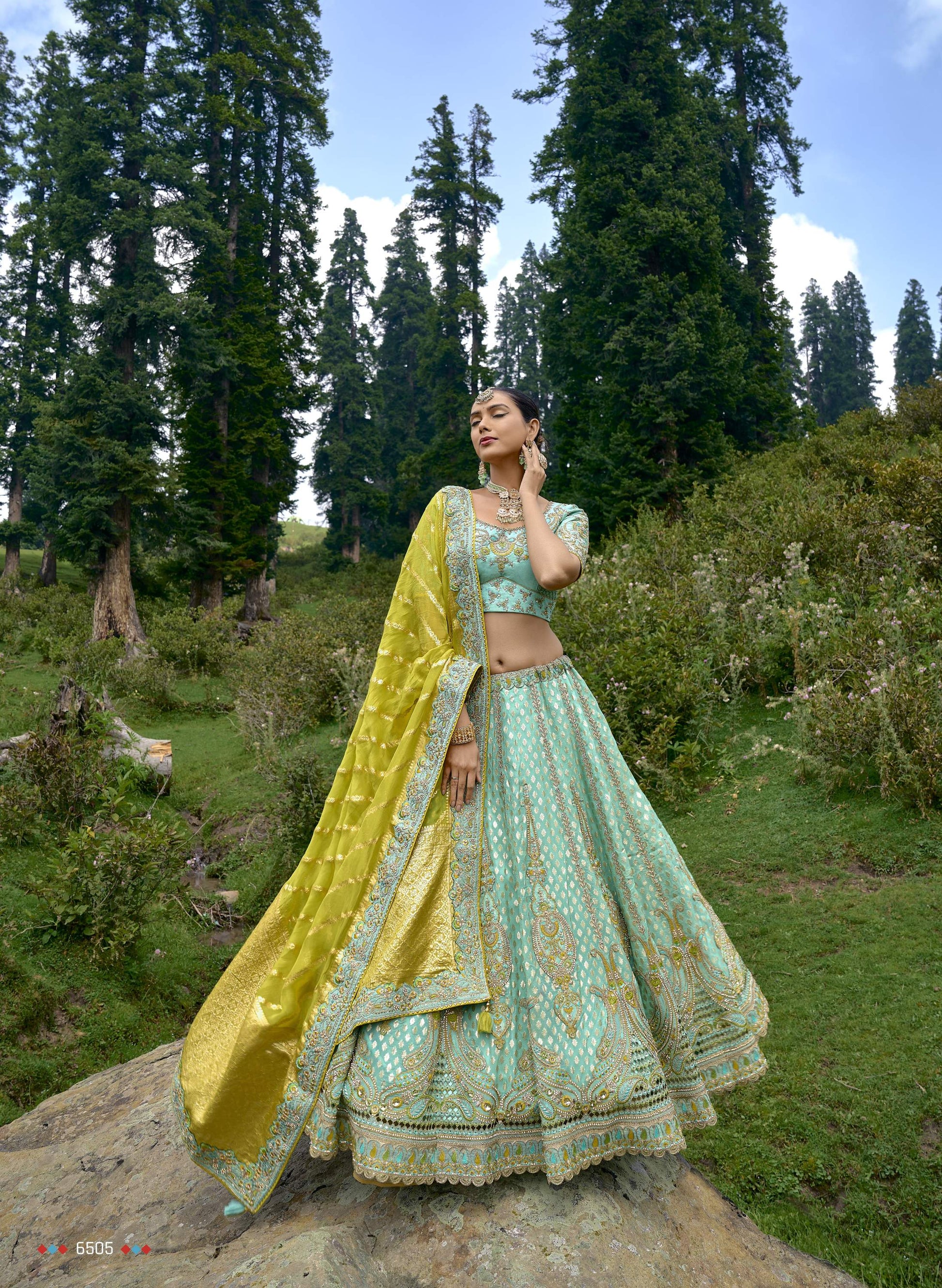 Sea Green Silk Gota Embroidered Sangeet Lehenga Choli