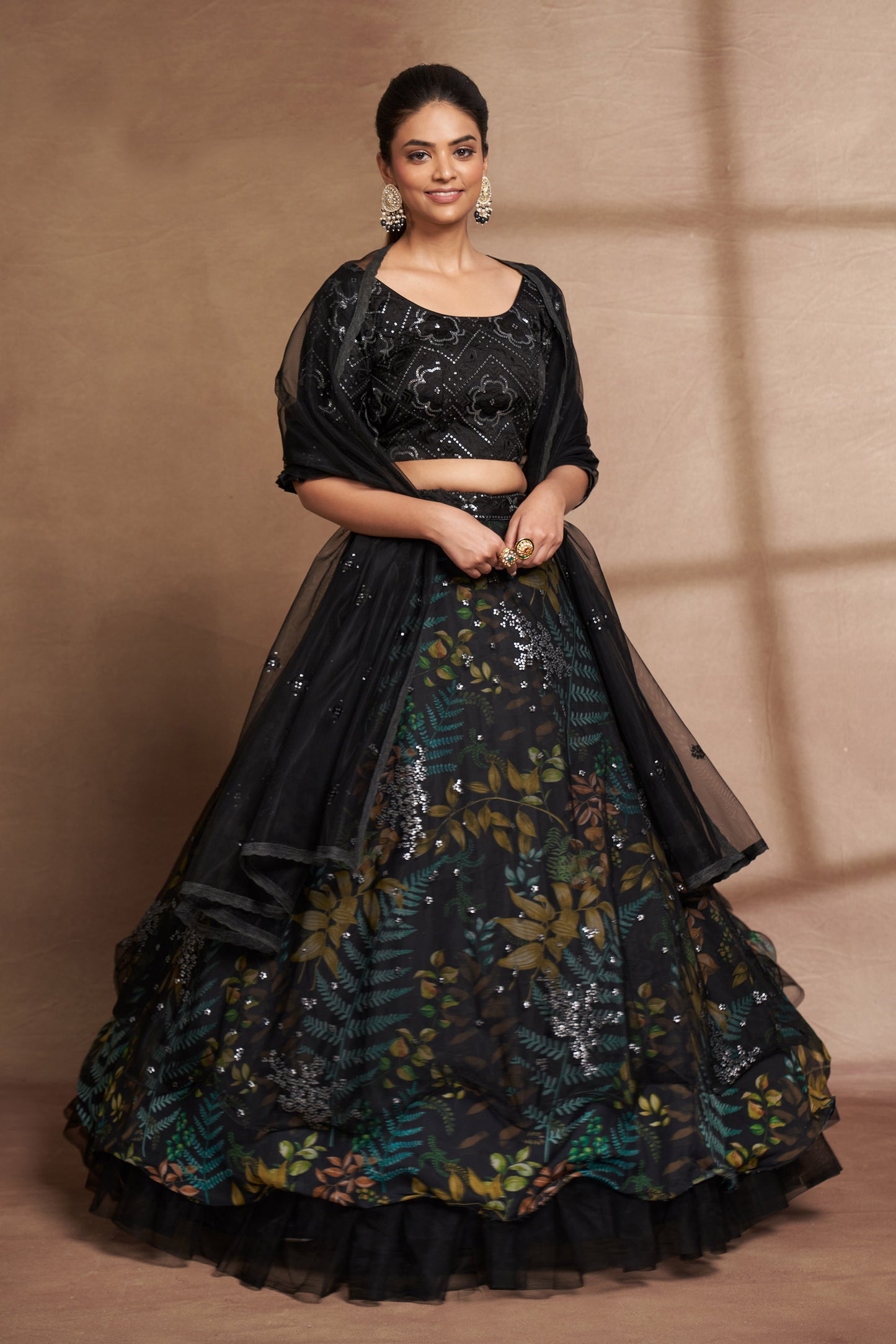 Black Organza & Net Sequins Embroidery Party Wear Lehenga