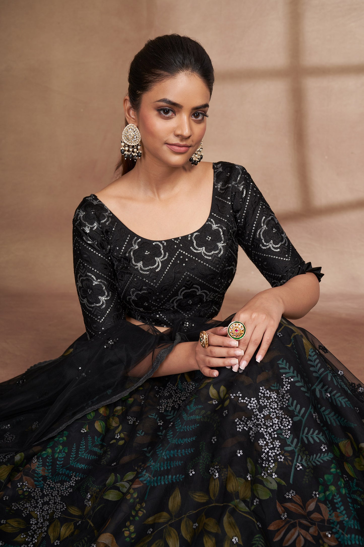 Black Organza & Net Sequins Embroidery Party Wear Lehenga