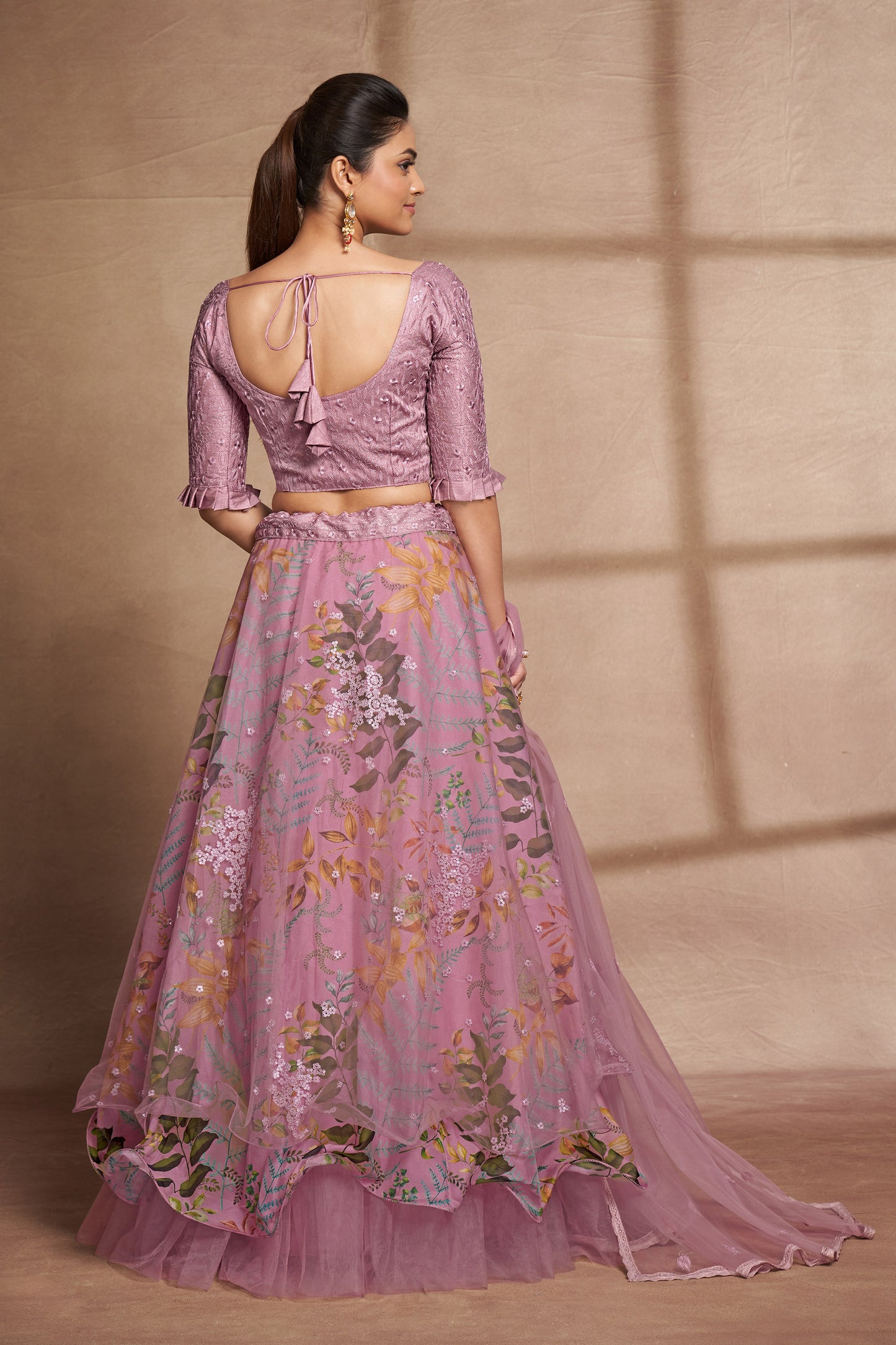 Purple Organza & Net Sequins Embroidery Engagement Lehenga