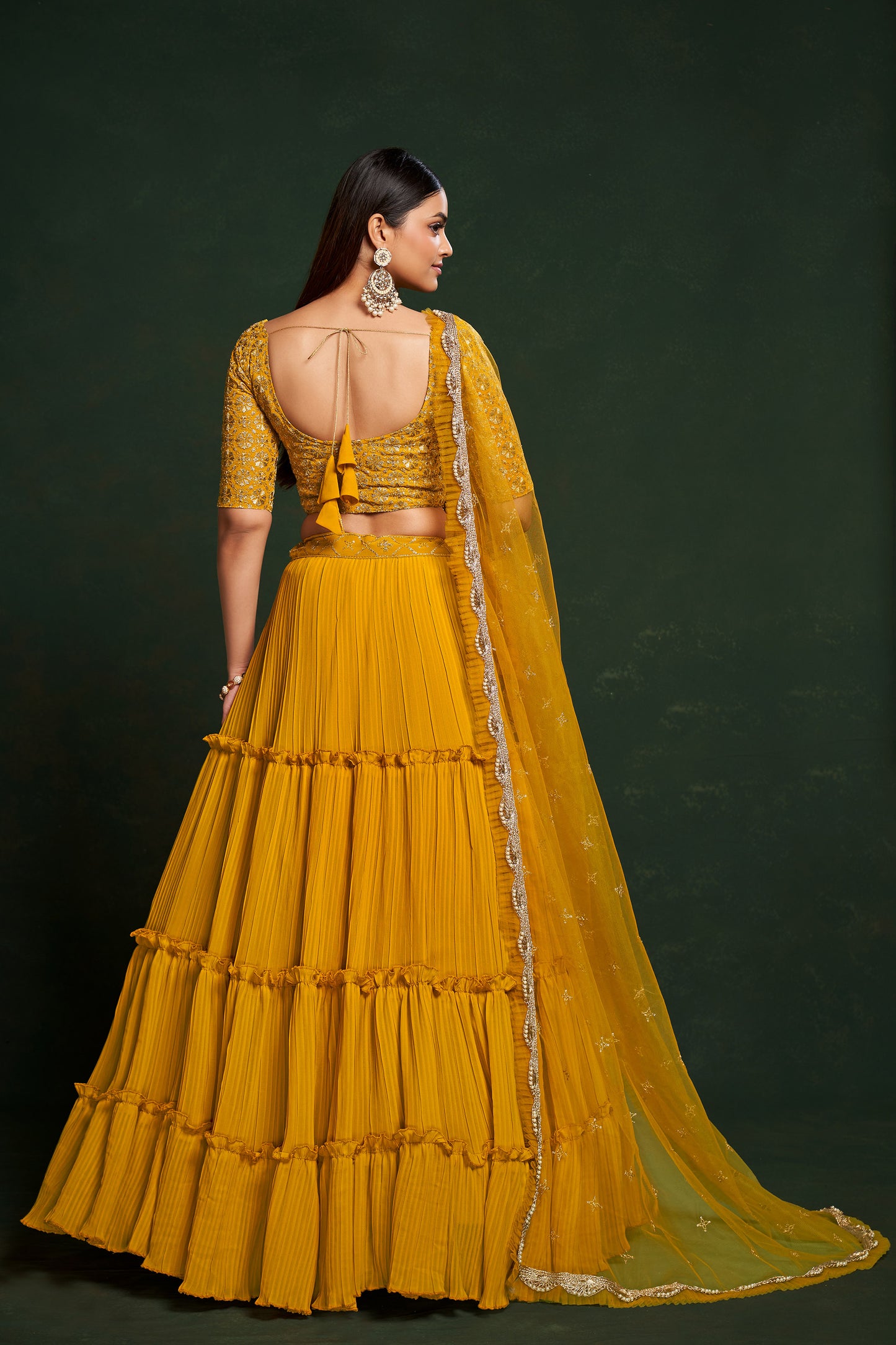 Yellow Faux Georgette Sequins Embroidery Haldi Lehenga