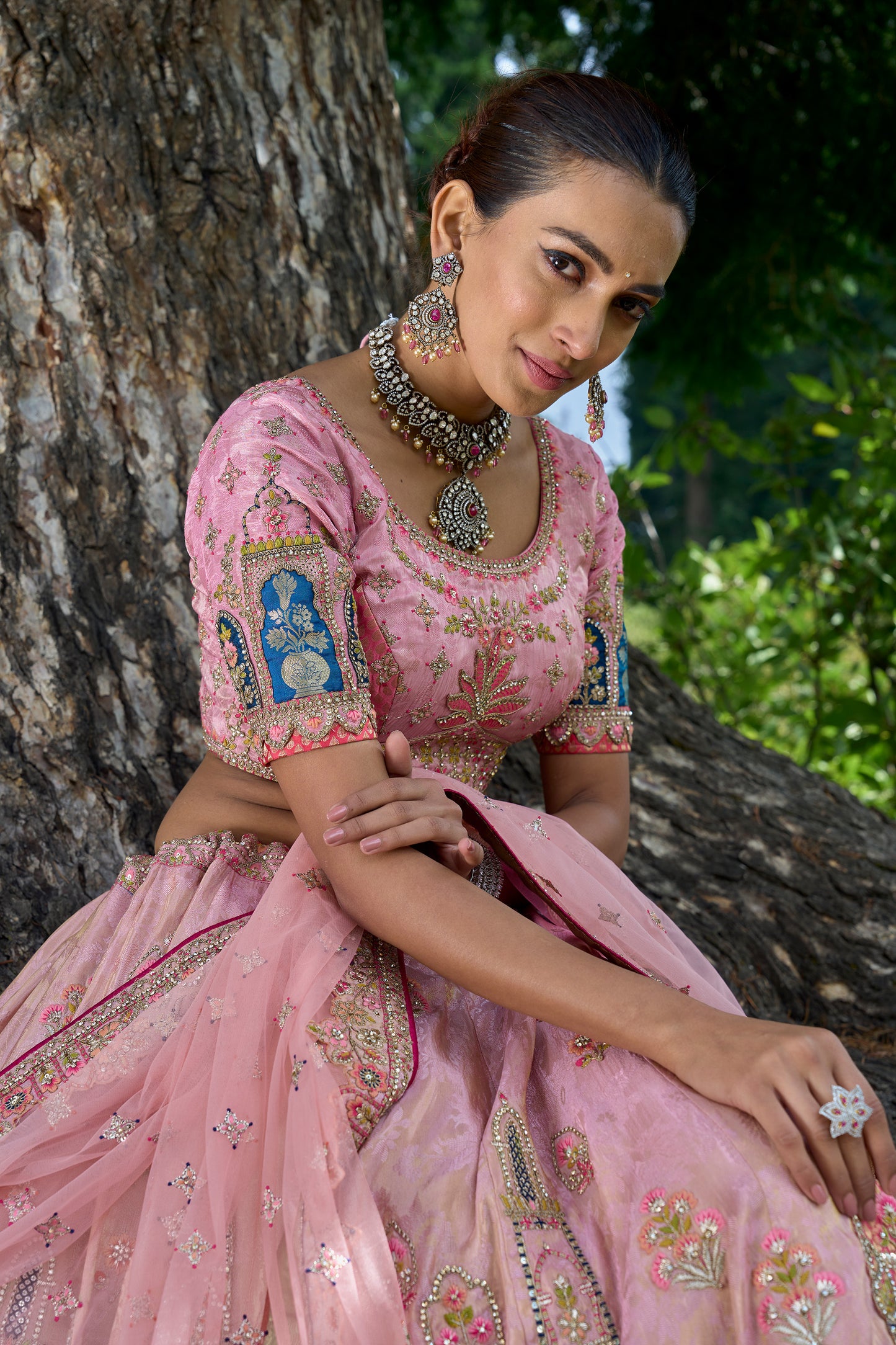 Peach Pink Heavy Embroidered Designer Lehenga Set