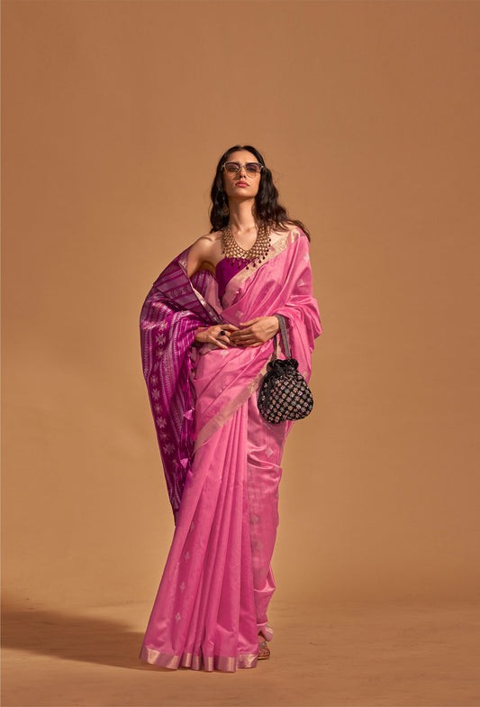 Pink Kanoi Silk Handloom Saree