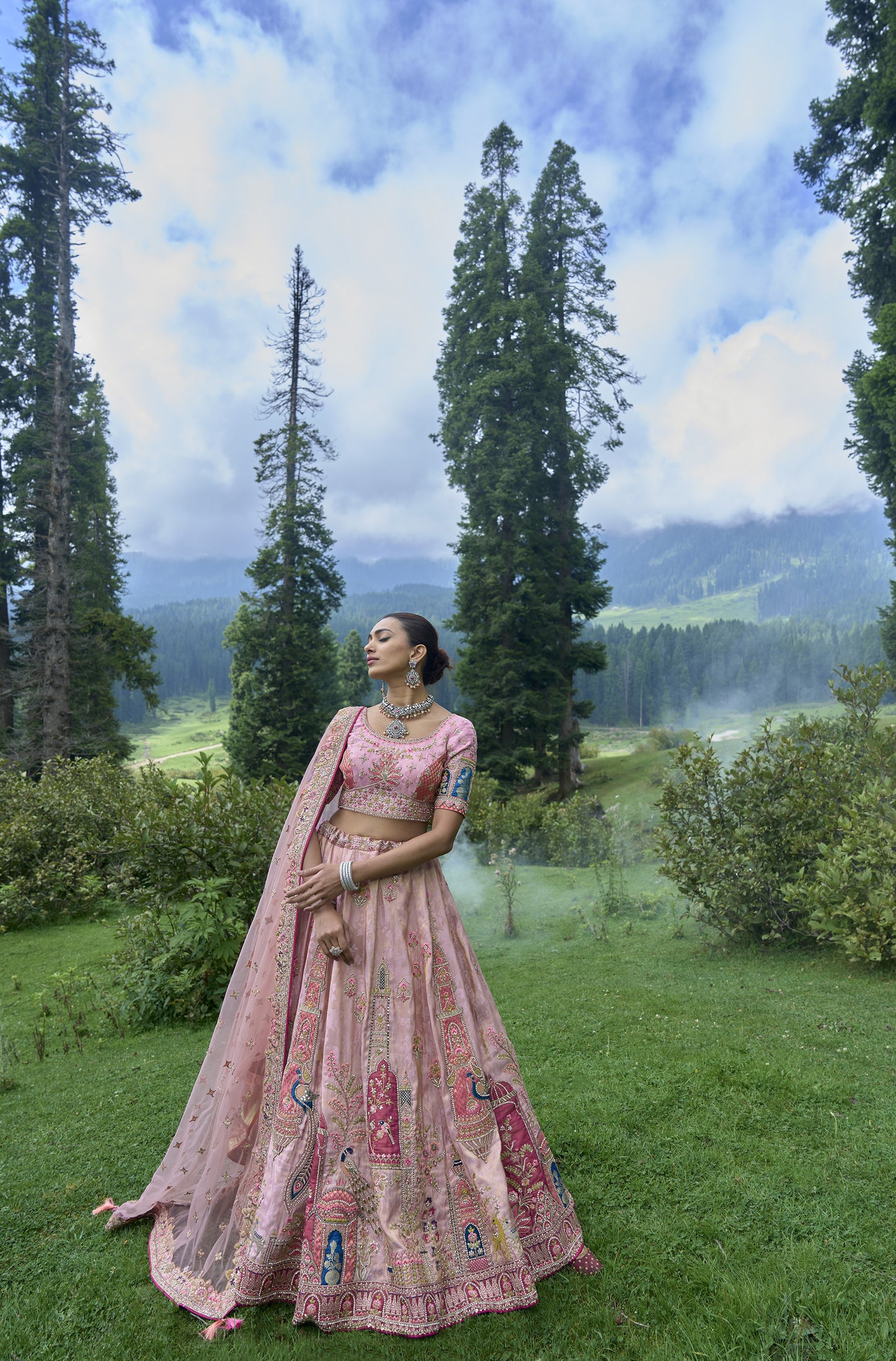 Peach Pink Heavy Embroidered Designer Lehenga Set