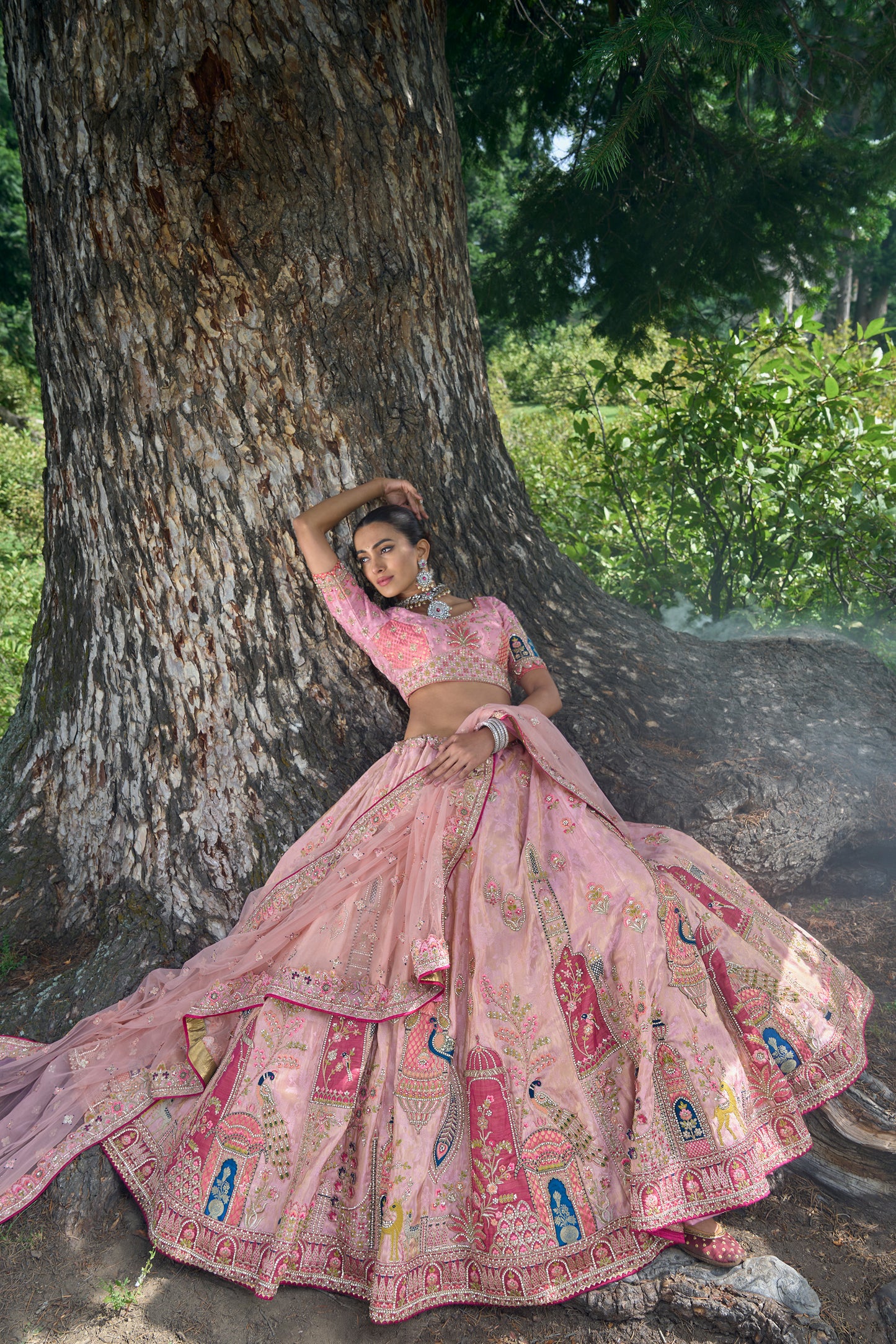 Peach Pink Heavy Embroidered Designer Lehenga Set