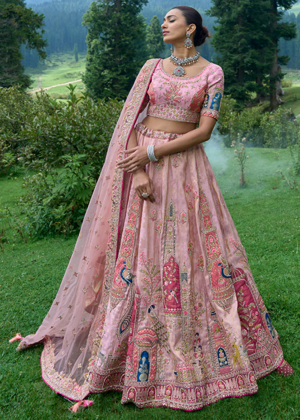 Peach Pink Heavy Embroidered Designer Lehenga Set