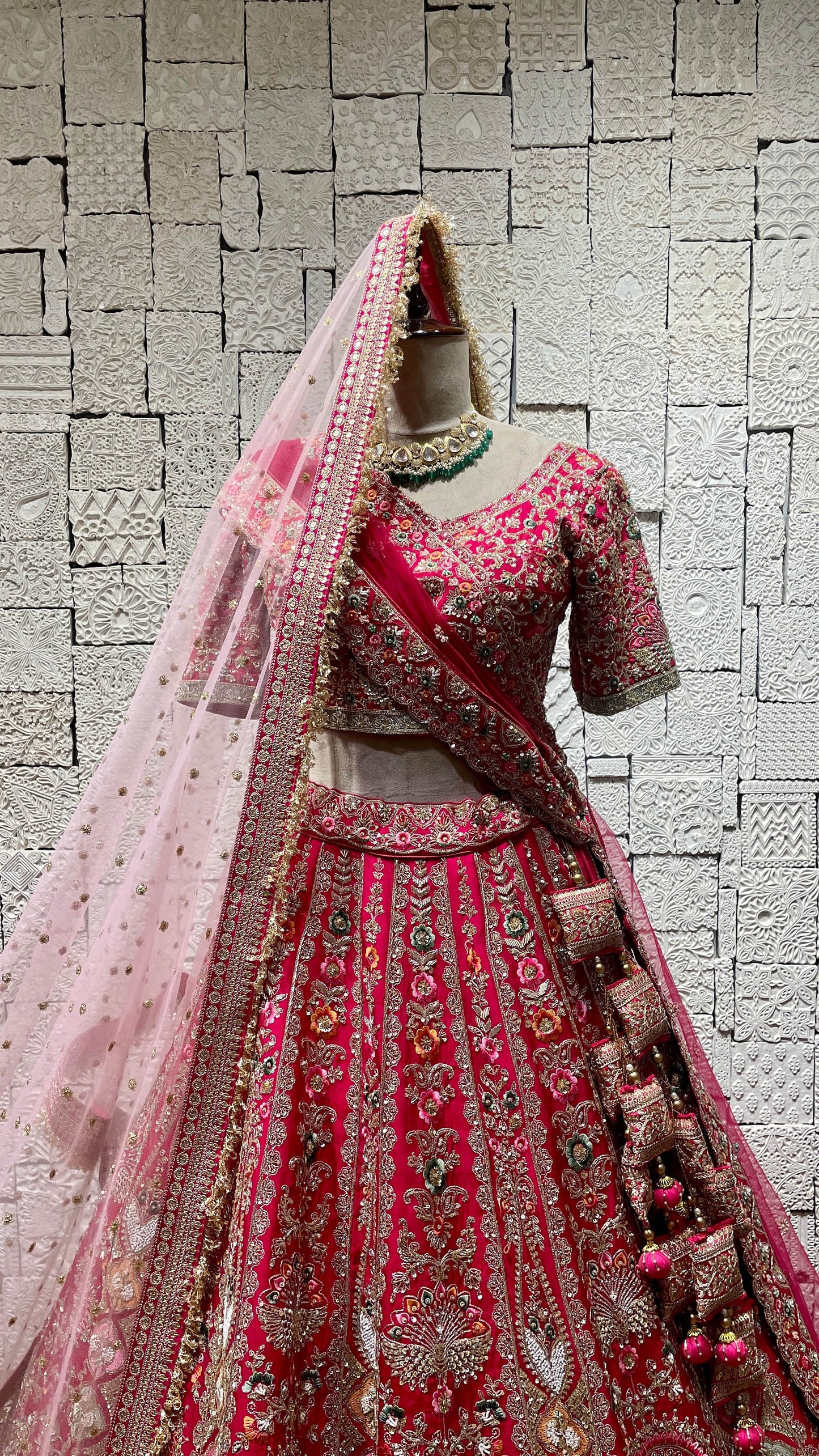 Pink silk bridal lehenga