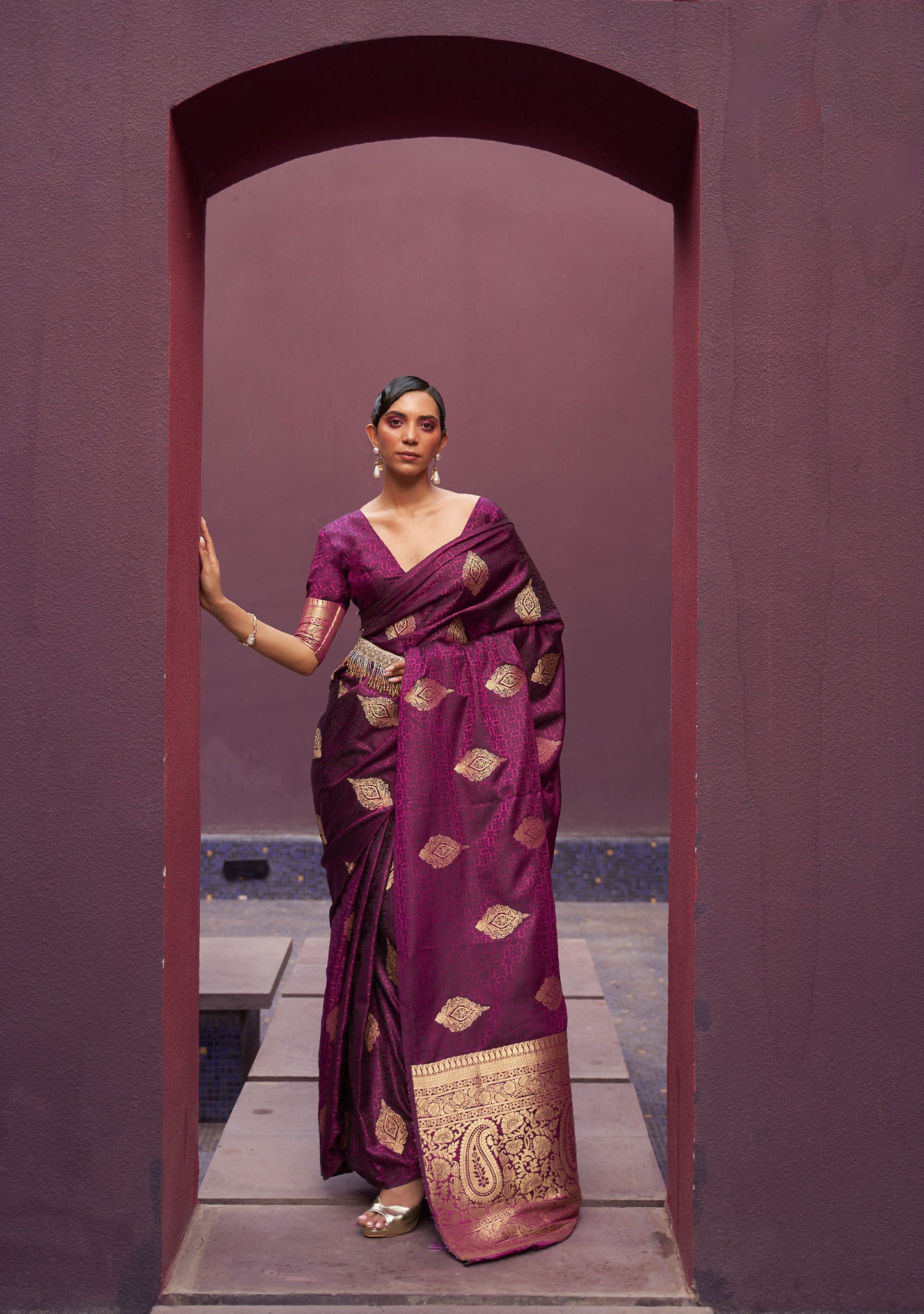 Plum Khushrat Pure Satin Weaving Saree