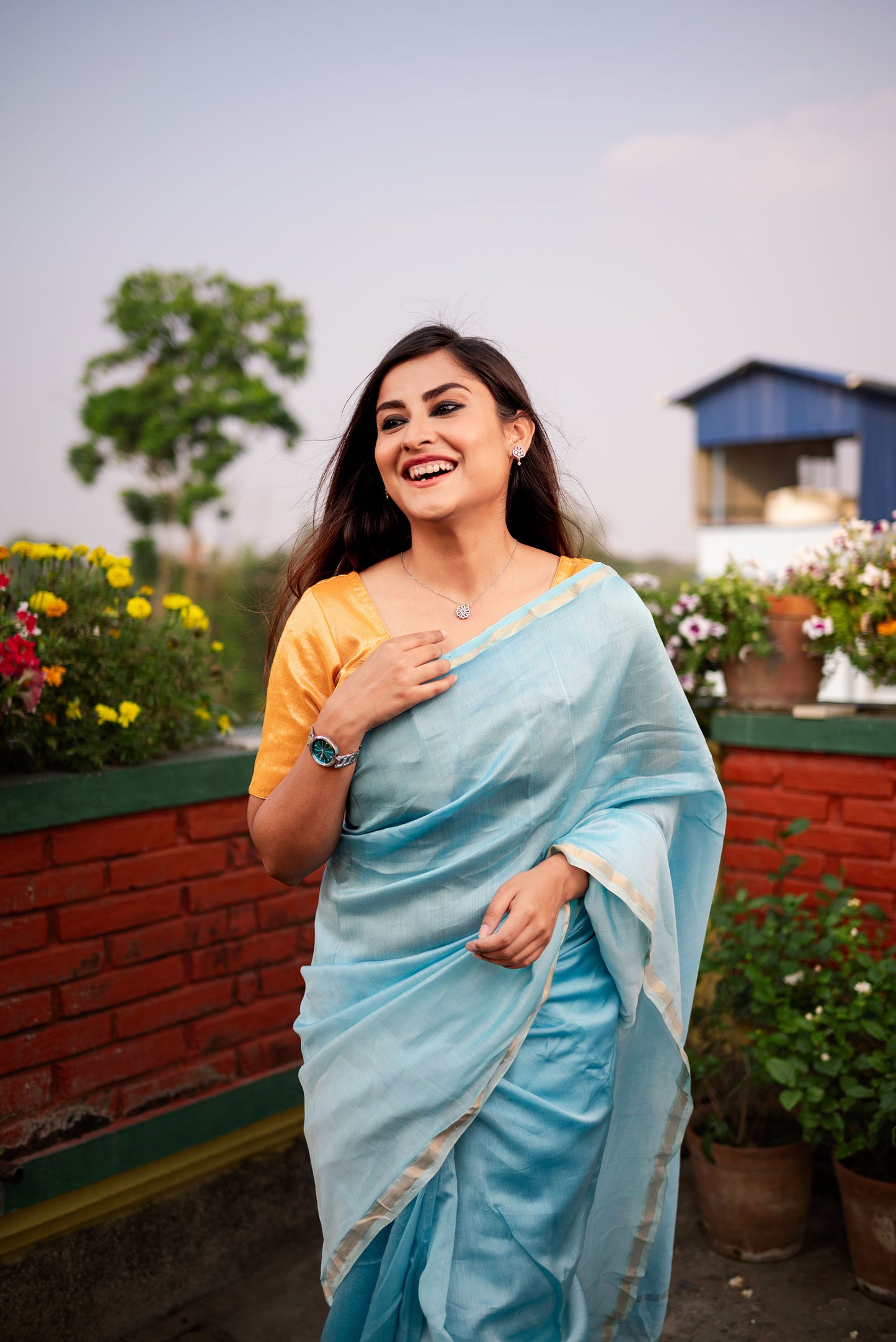 Blue ombre chanderi silk apaapi saree