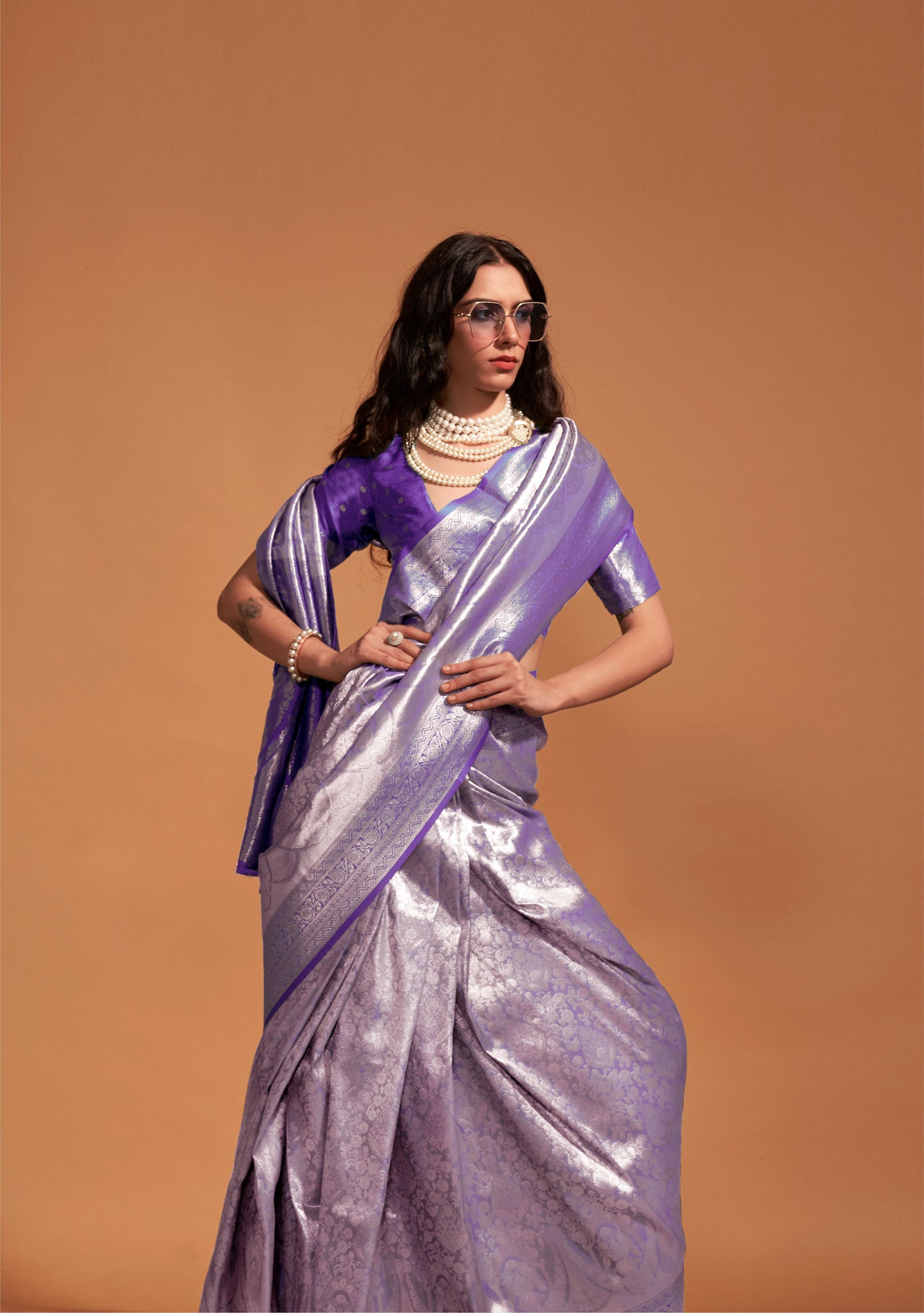 Violet Kanjeepuram Silk Handwoven Mohi Saree