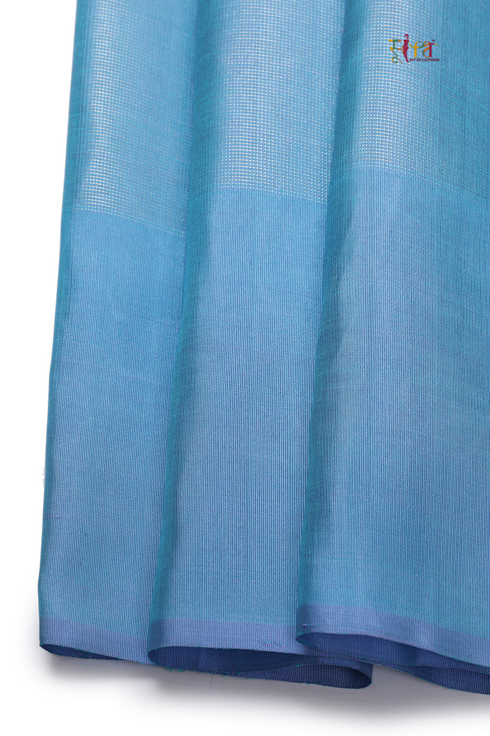 Handloom Blue Duo-Tone Pure Silk Saree With Silver Zari Stripes