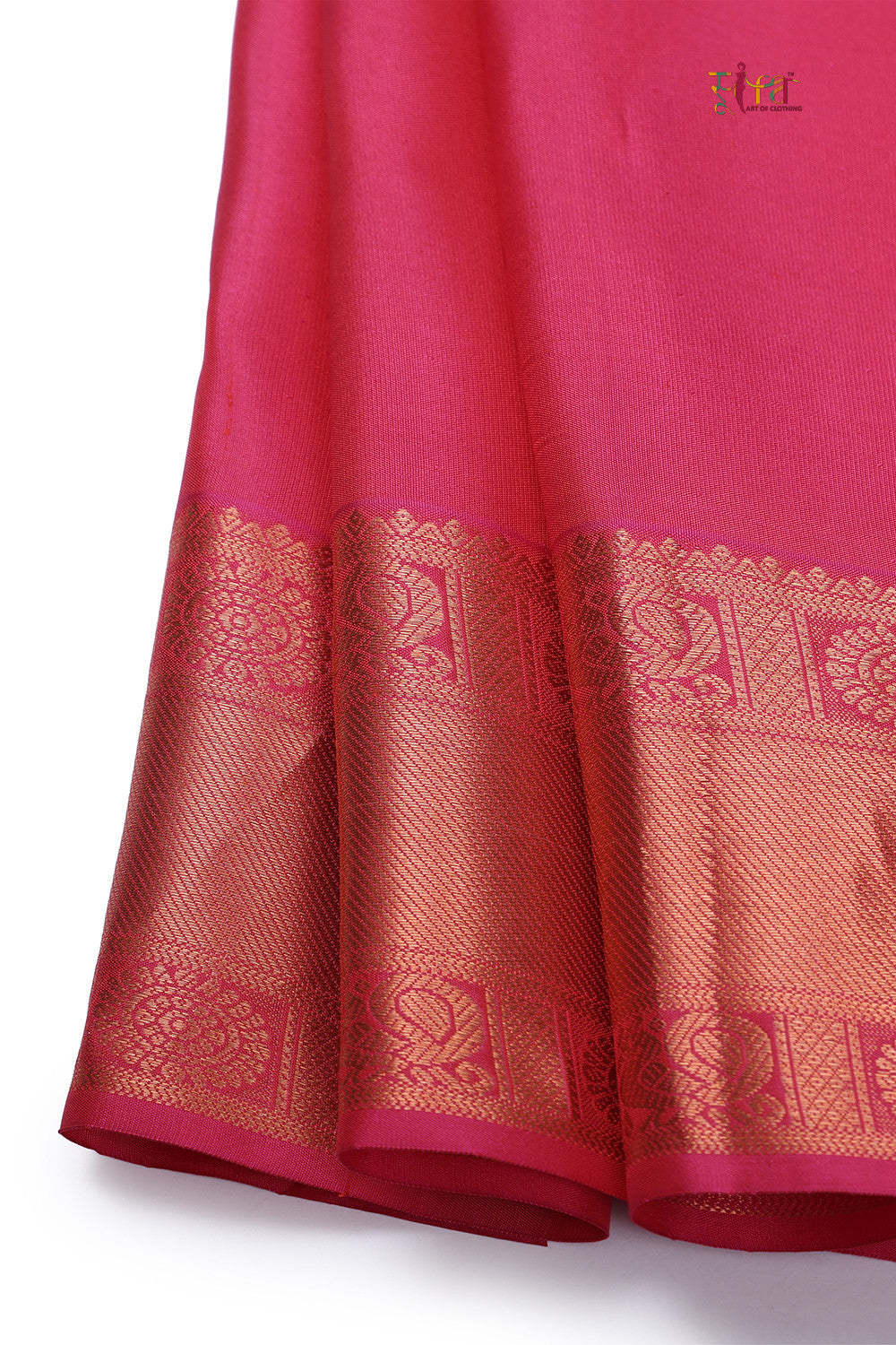 Orange Handloom Pure Silk Kanchipattu With Hot Pink Border