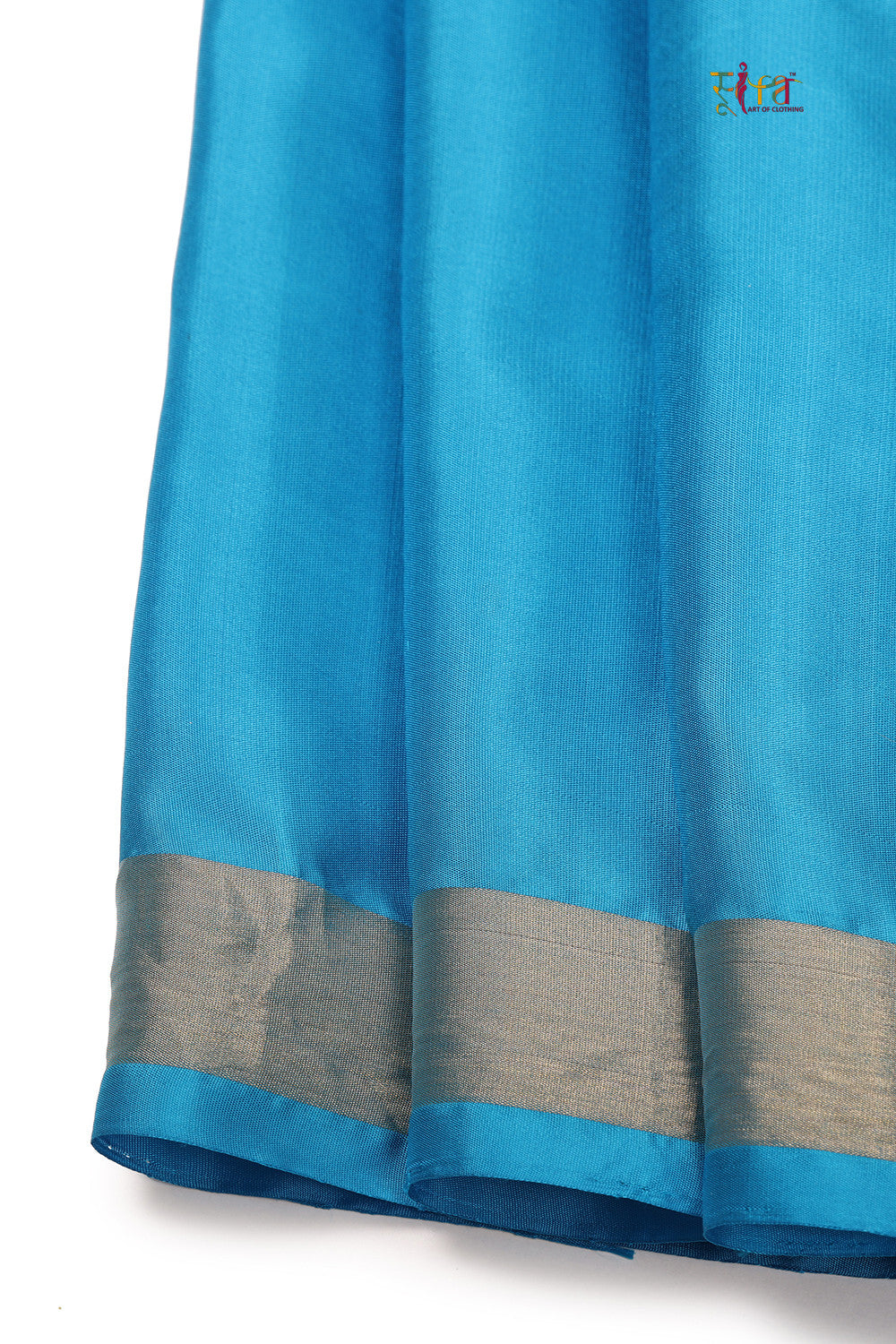 Handloom Blue And Cream Pure Mulberry Silk Saree With Zari Border