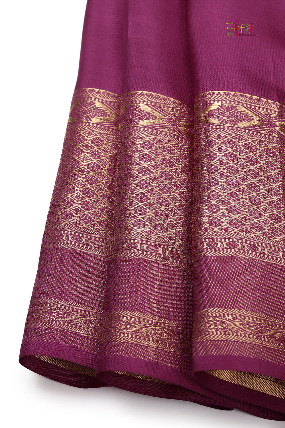 Handloom Gold Colour Pure Silk With Contrasting Violet Pallu