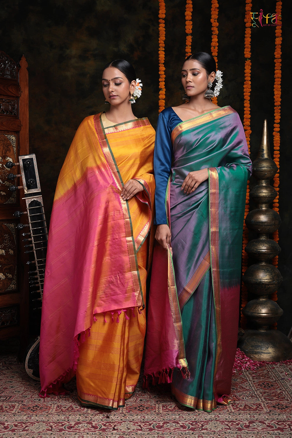 Handloom Duo-Tone Green Pure Silk Saree