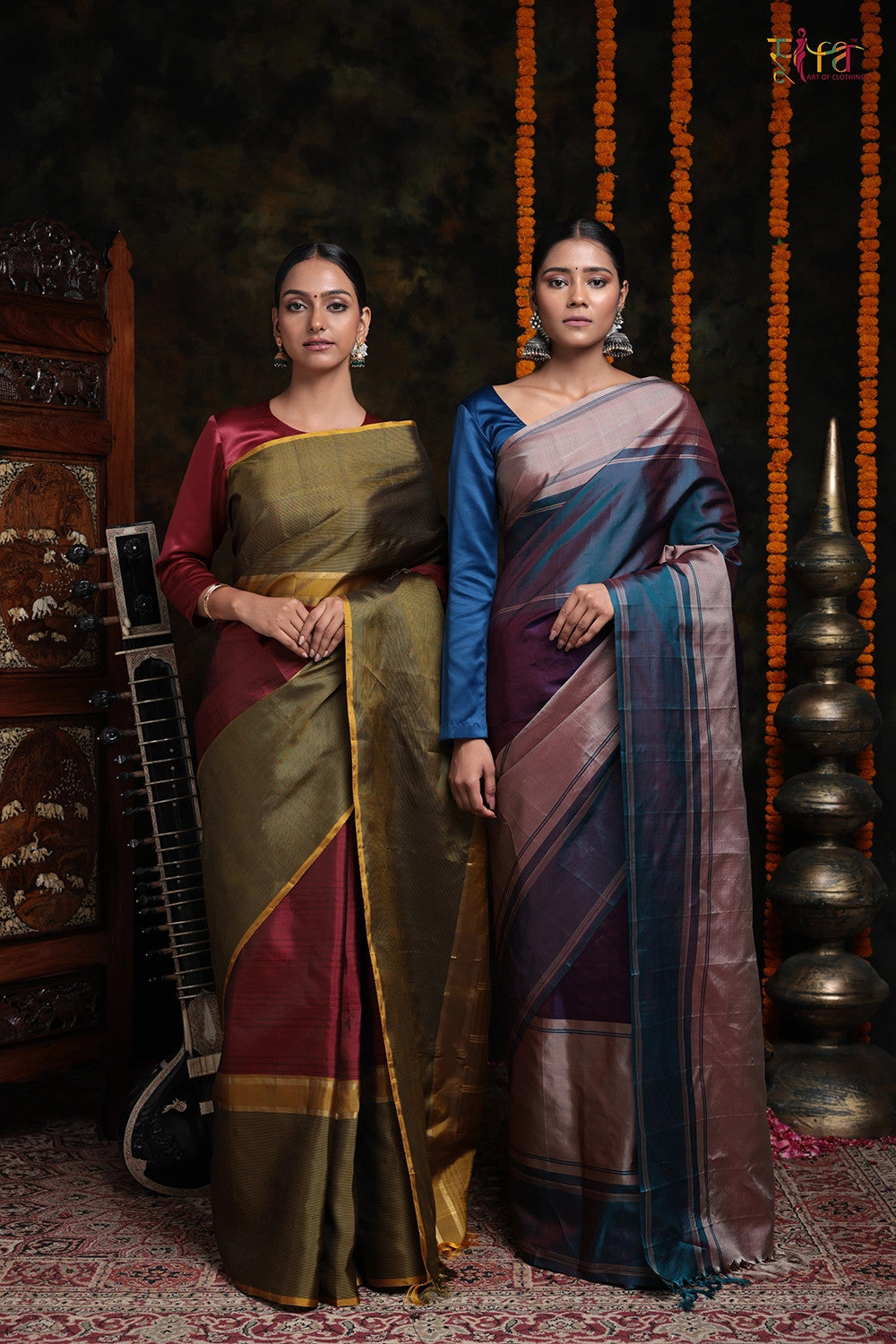 Handloom Maroon & Green Pure Silk Kanchi Contemporary Saree