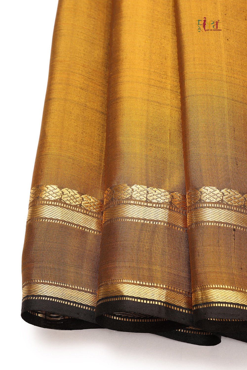 Handloom Ochre Mustard And Navy Blue Pure Silk Saree