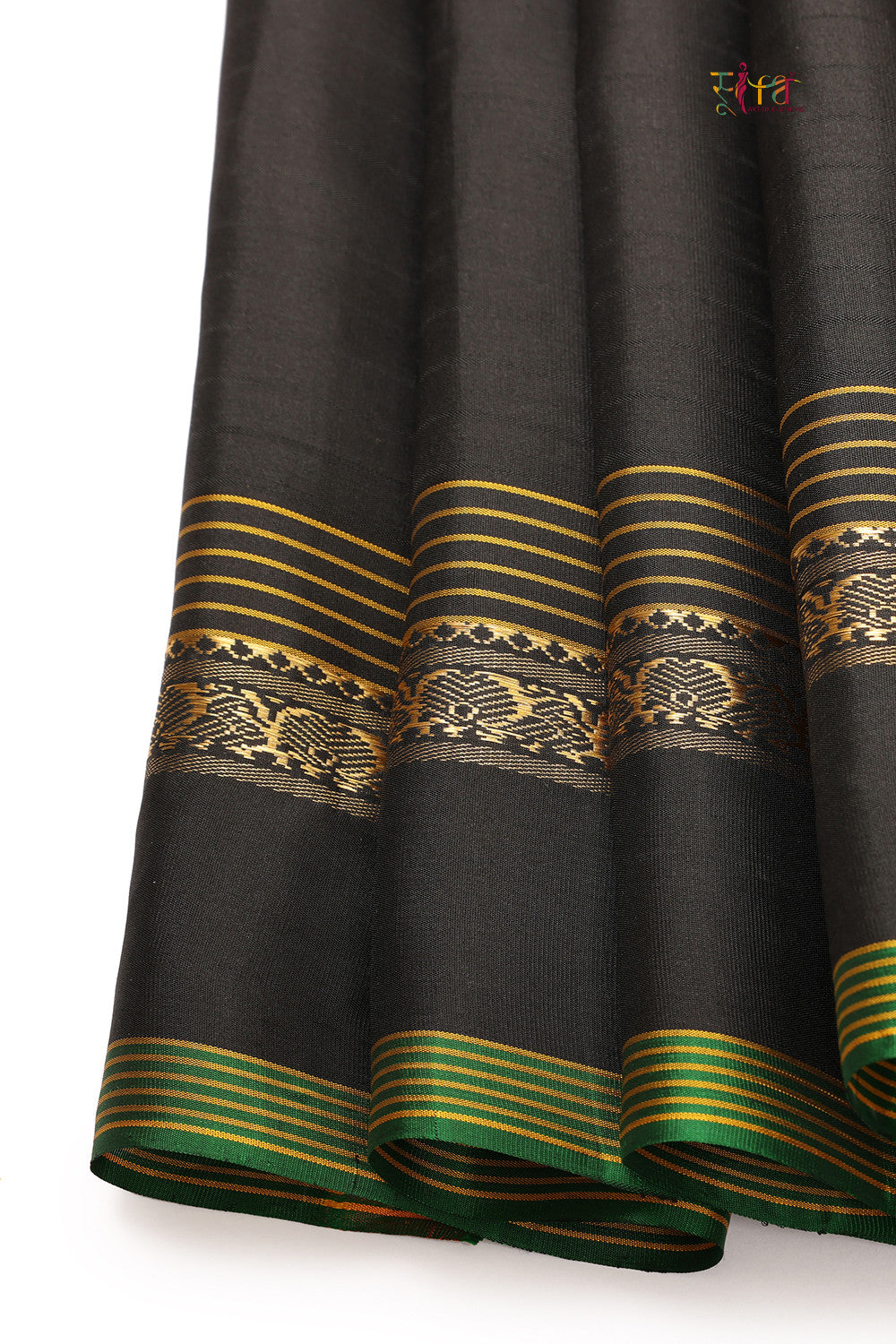 Handloom Sage Green Pure Silk Saree With Stripes