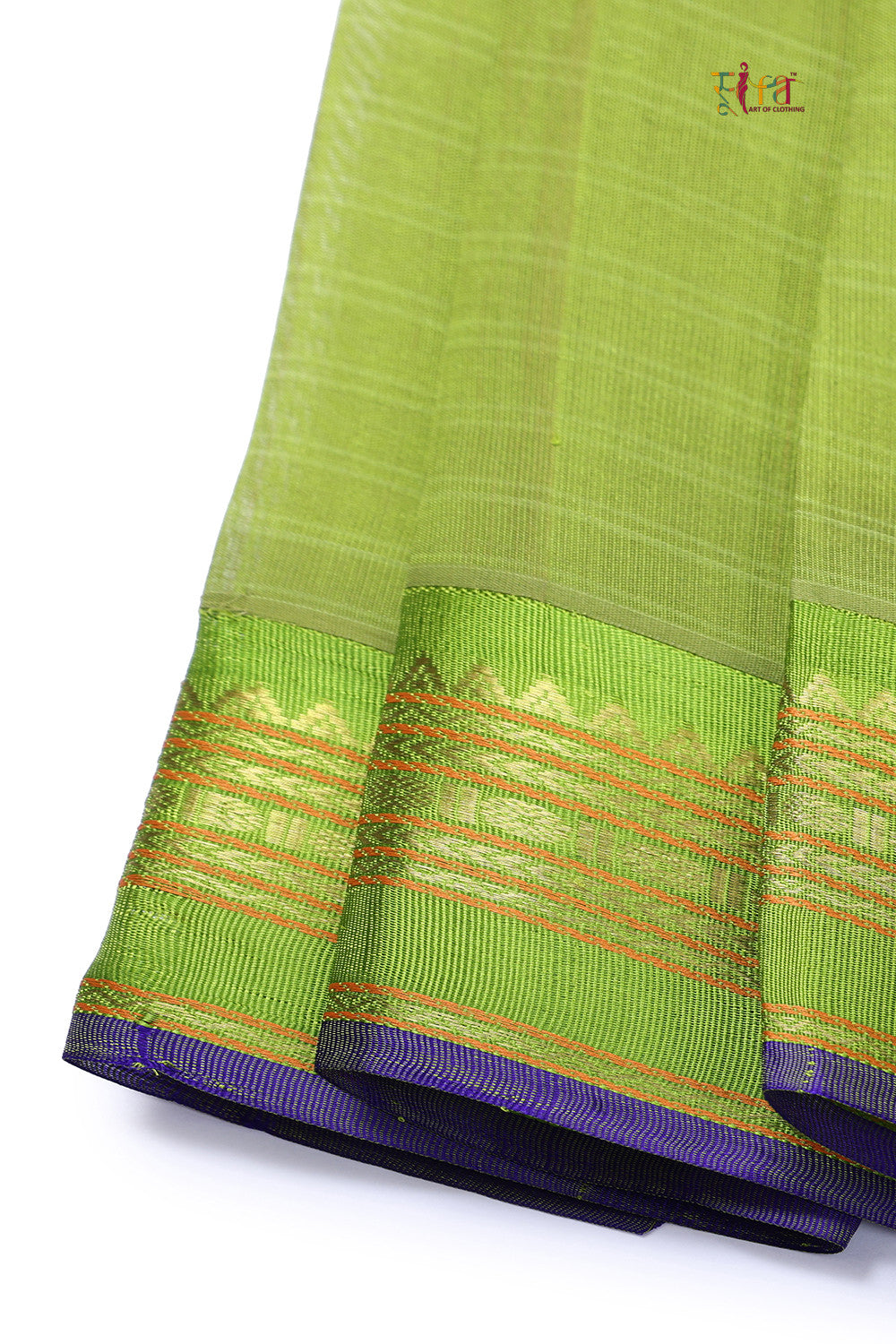 Handloom Ocean Blue Pure Cotton Kanchi Saree With Pure Silk Border And Pallu