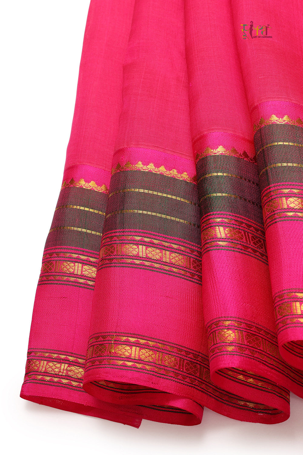 Handloom Pumpkin Orange Pure Cotton Kanchi Saree With Pure Silk Border And Pallu