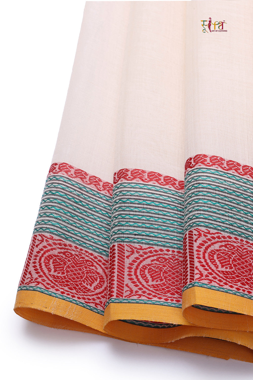 Handloom Cream Pure Cotton Kanchi Saree