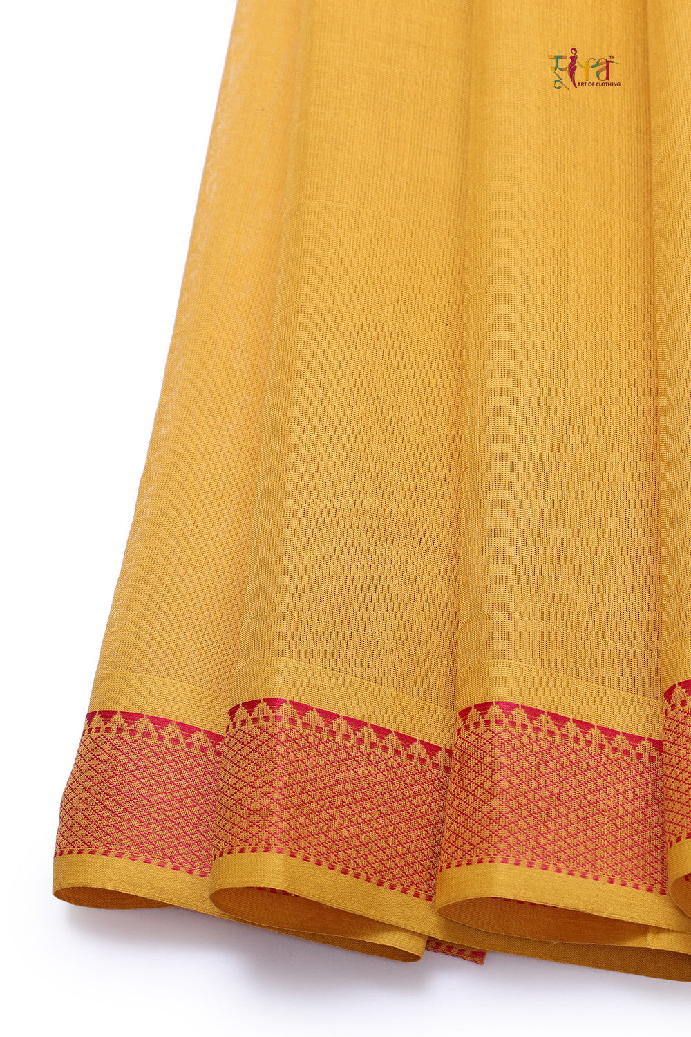 Handloom Sunglow Yellow Pure Cotton Kanchi Saree