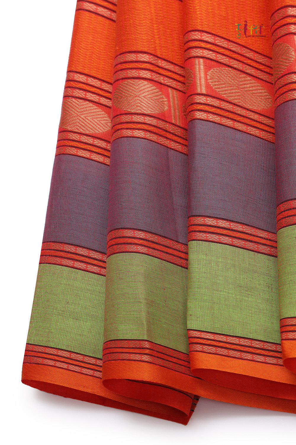 Handloom Royal Orange Pure Cotton Kanchi Saree