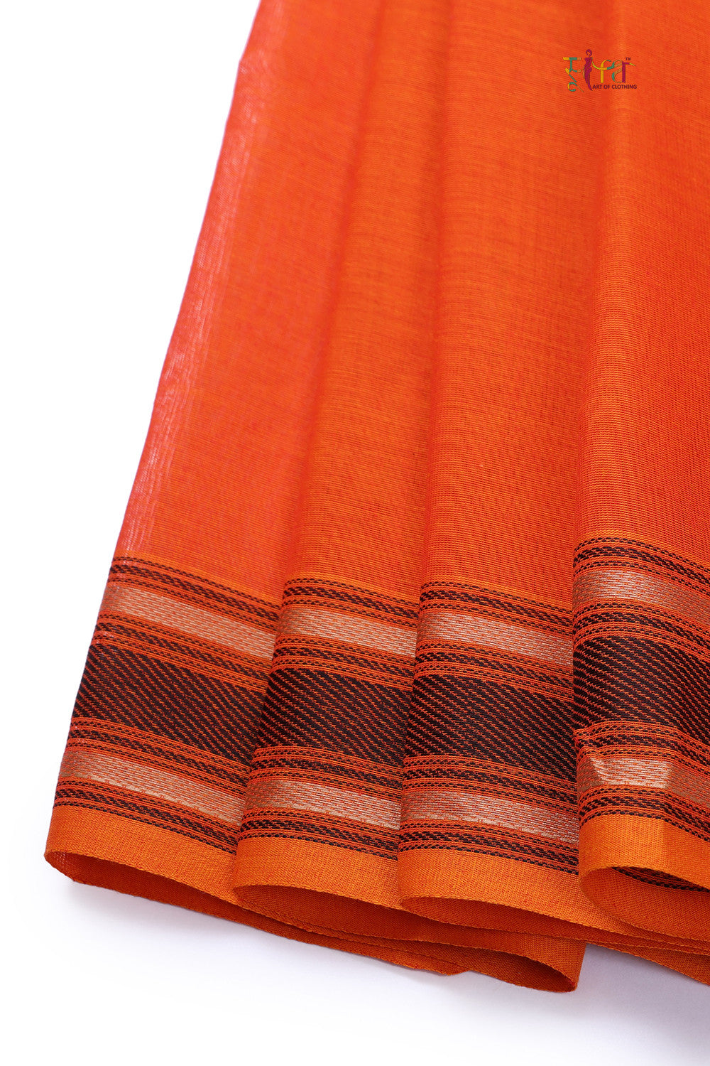 Orange handloom Kanchi Saree with Stripes