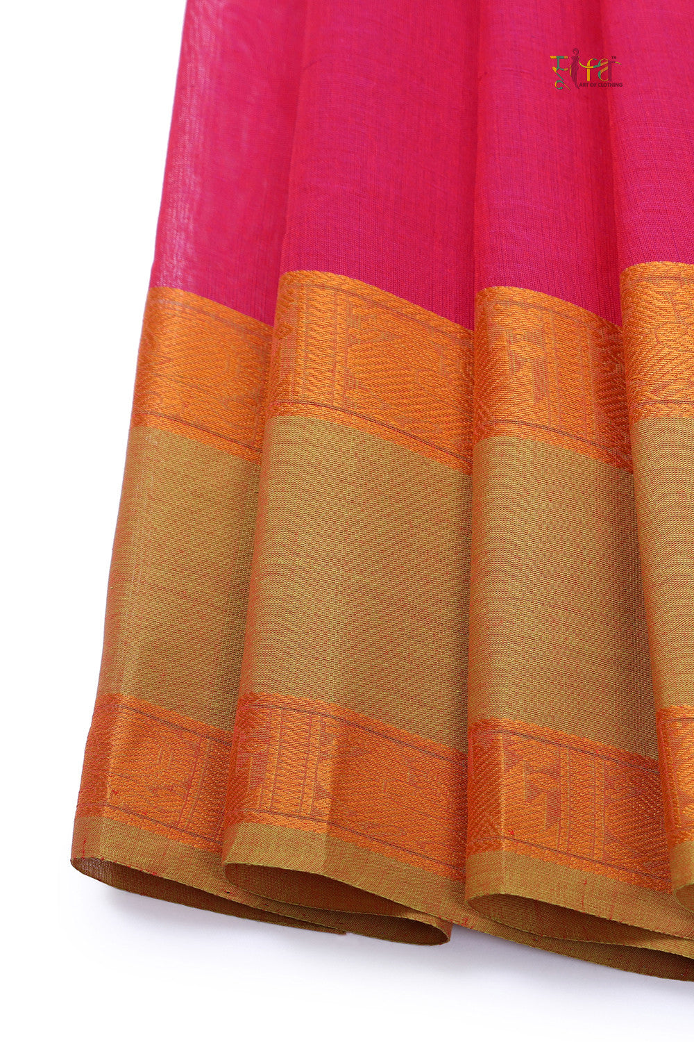 Handloom Hot Pink With Mustard Kanchi Border Pure Cotton Saree