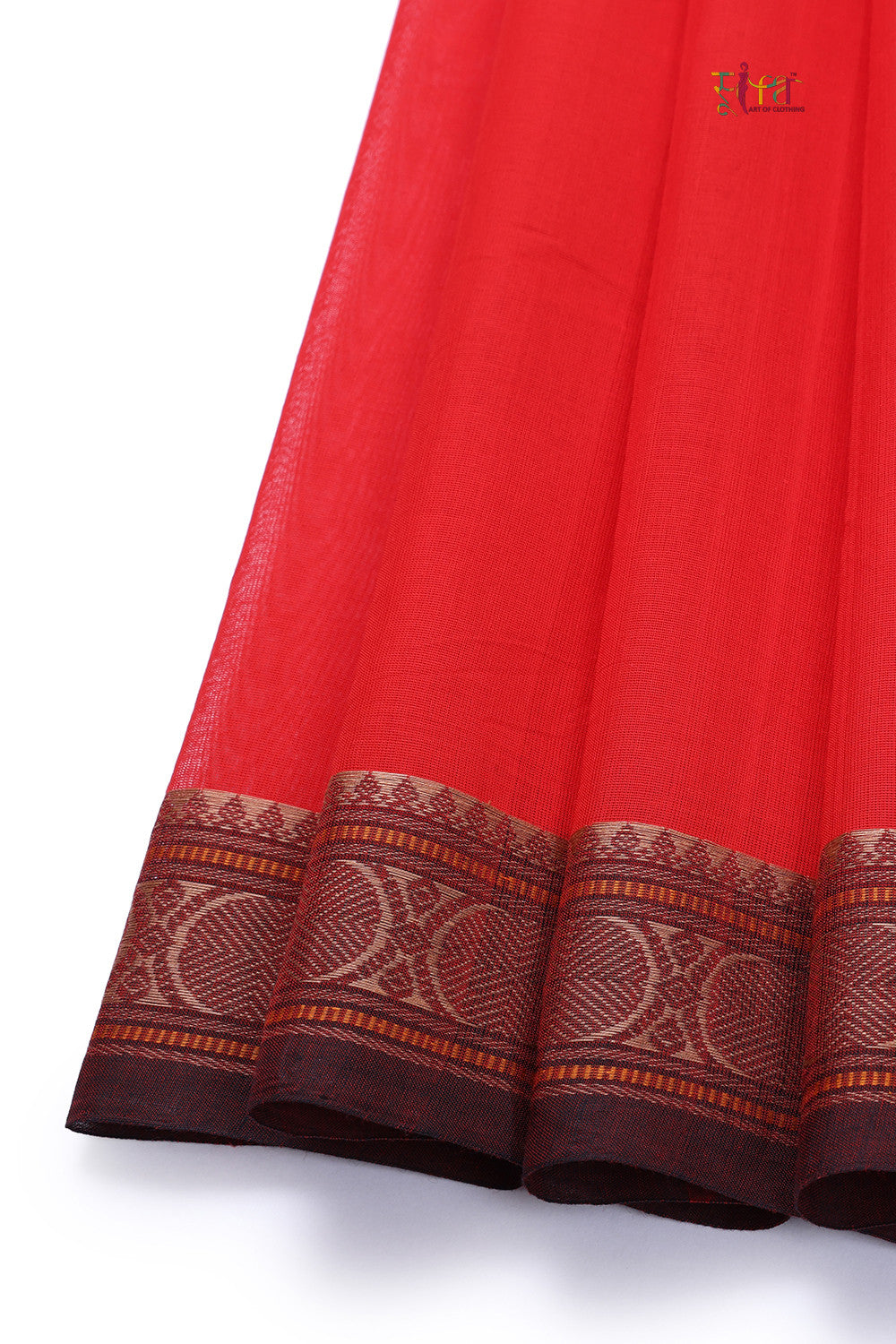 Bright Orange Pure Cotton Kanchi Saree