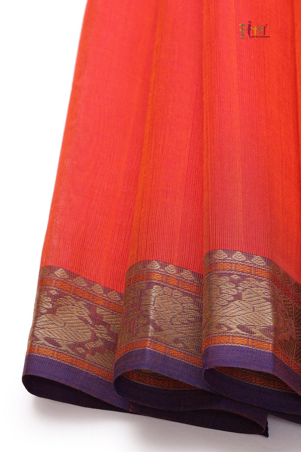 Handloom Firey Orange Kanchi Cotton Saree