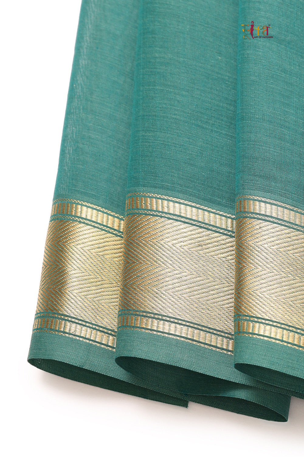 Handloom Jade Green Pure Cotton Kanchi Saree With Zari Border And Motifs