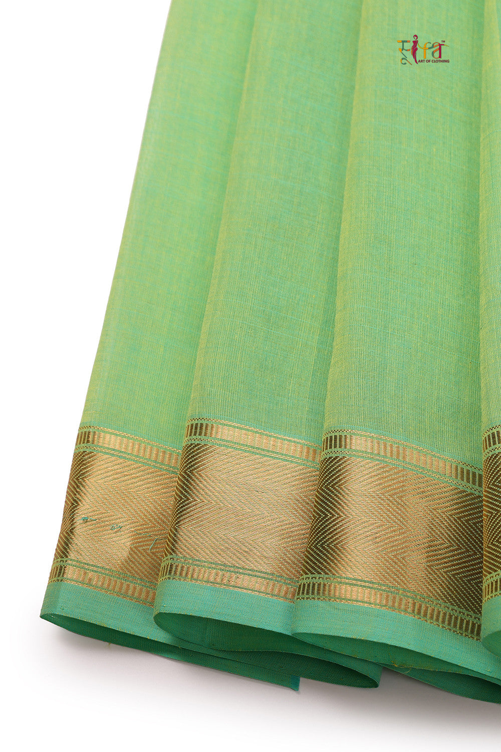 Handloom Pastel Green Pure Cotton Kanchi Saree With Zari Border And Motifs