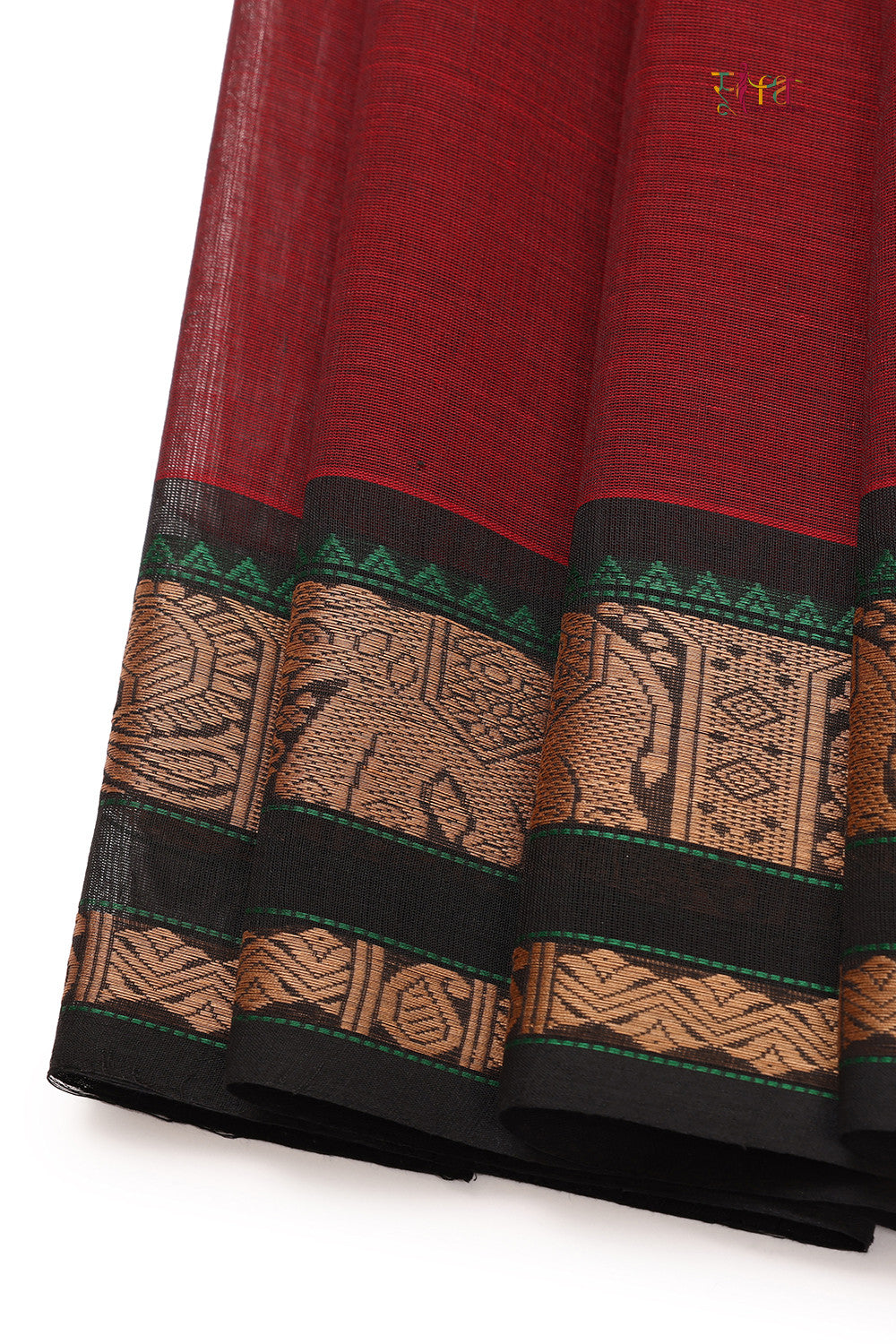 Handloom Rosewood Pure Cotton Kanchi Saree