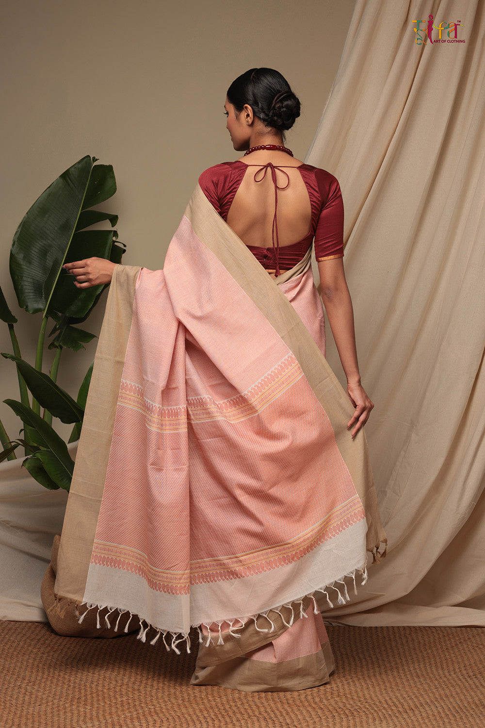 Handloom Cream Pure Cotton Kanchi Cotton Saree