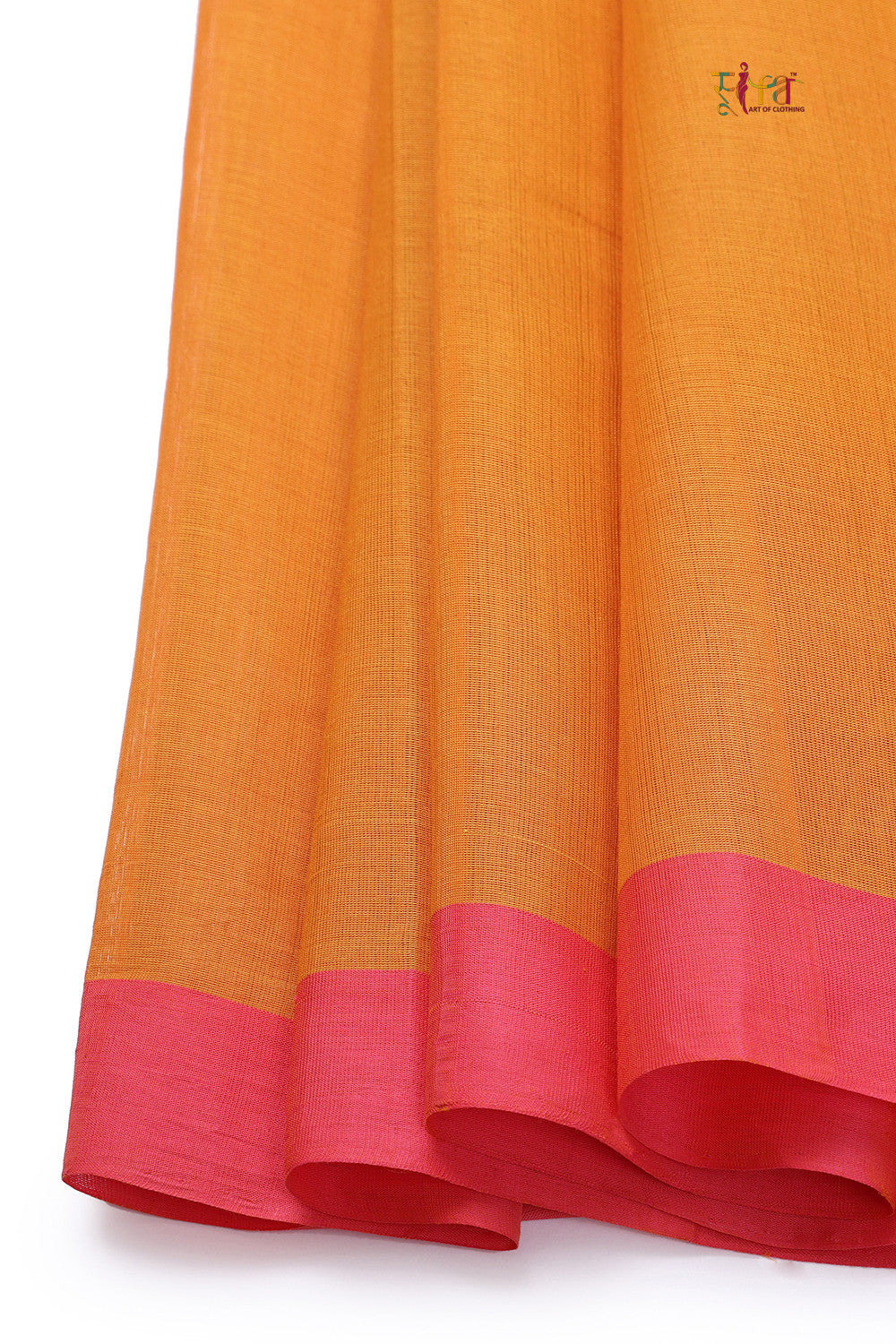 Handloom Mango Tango Orange Kanchi Cotton Saree