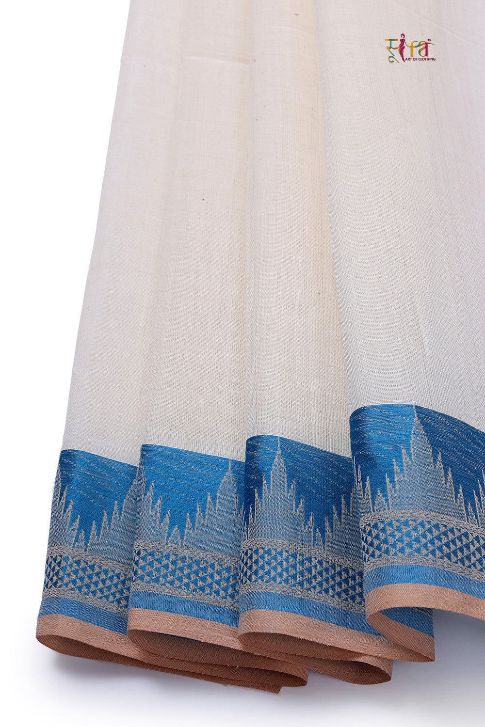 Off White Handloom Pure Cotton Kanchi Saree